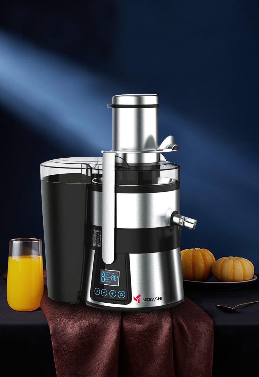 MEBASHI 11-in-1 Digital Juicer & Blender, 1.5 L,(800W) Black Steel (ME-JB2010SS)