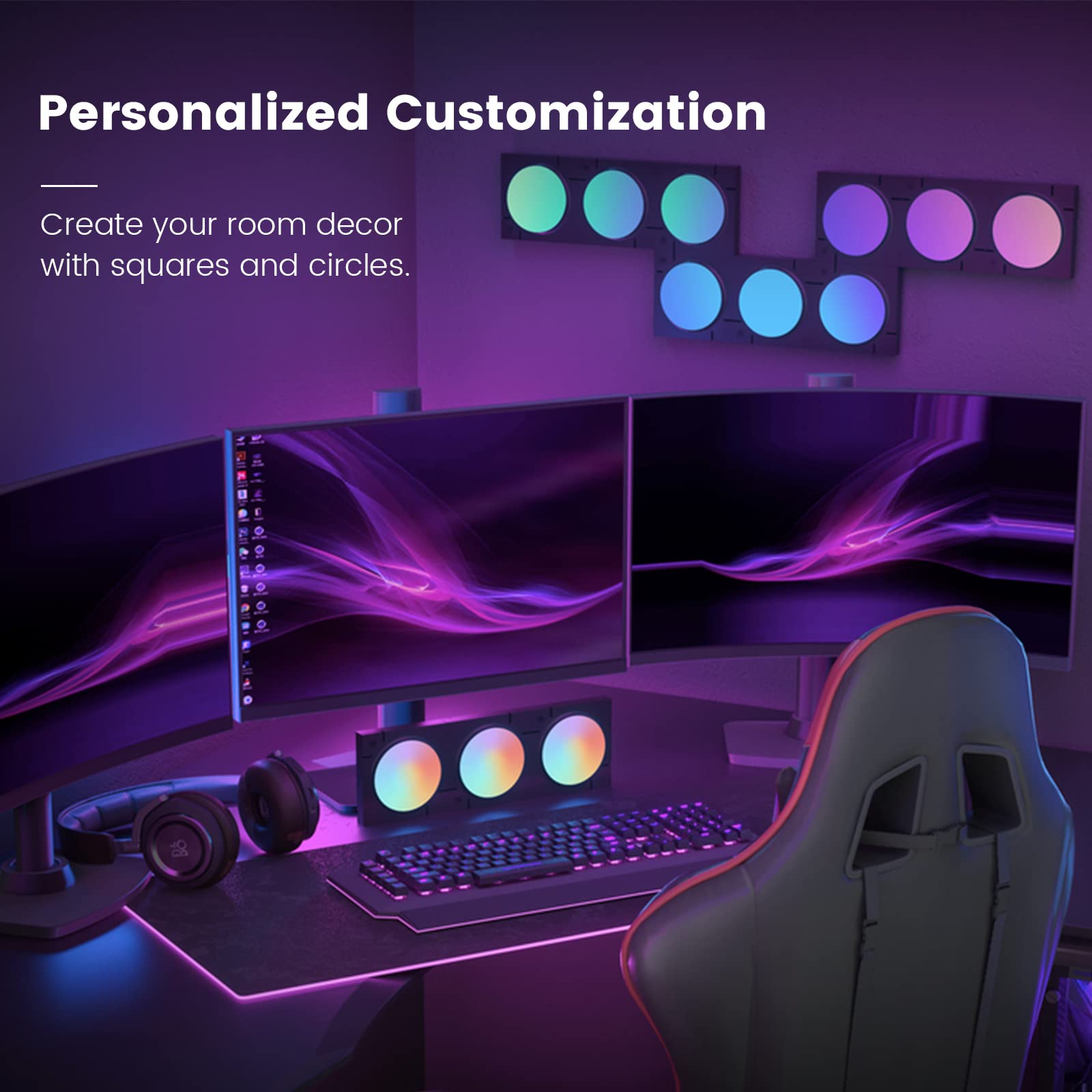 Cololight LED Lights - Wall and Night Lights, Music Sync Multi-Color, Compatible with Alexa and Google (Mix of 3 Pieces)