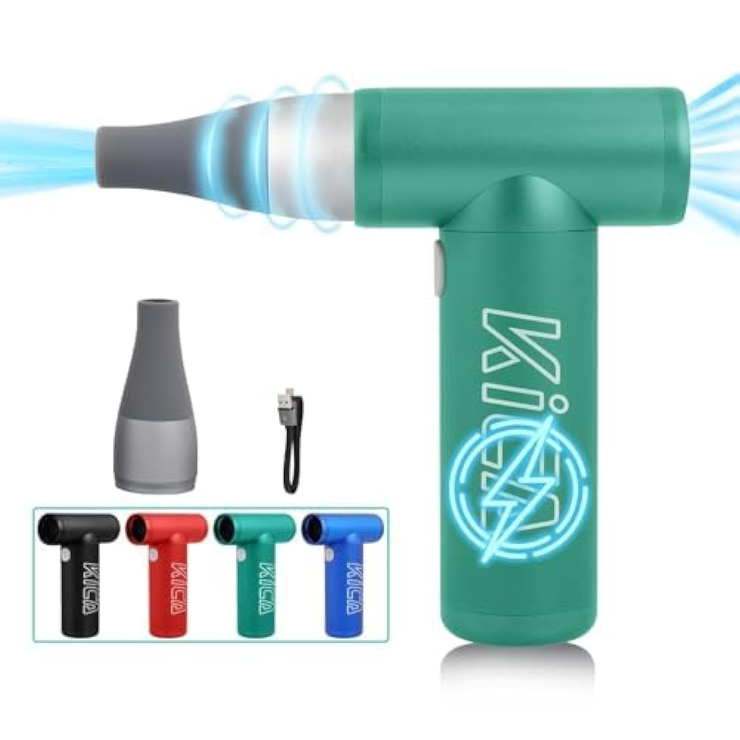 Kica Electric Dust Blower - Jetfan, Mini Air Duster, Portable Dust Blower, PC Vacuum Cleaner with Nozzle for Laptop/Sofa/Car Air Dust Cloth, 4 Speed Settings, 86000 rpm, Blue