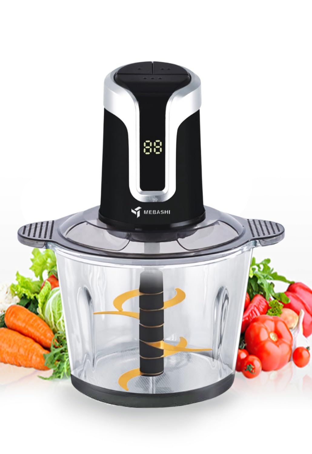 Mebashi 3 Liter Food Chopper, 600 Watts, 3 Speeds with Safety Switch, Stainless Steel Blades (ME-CH4002) Black