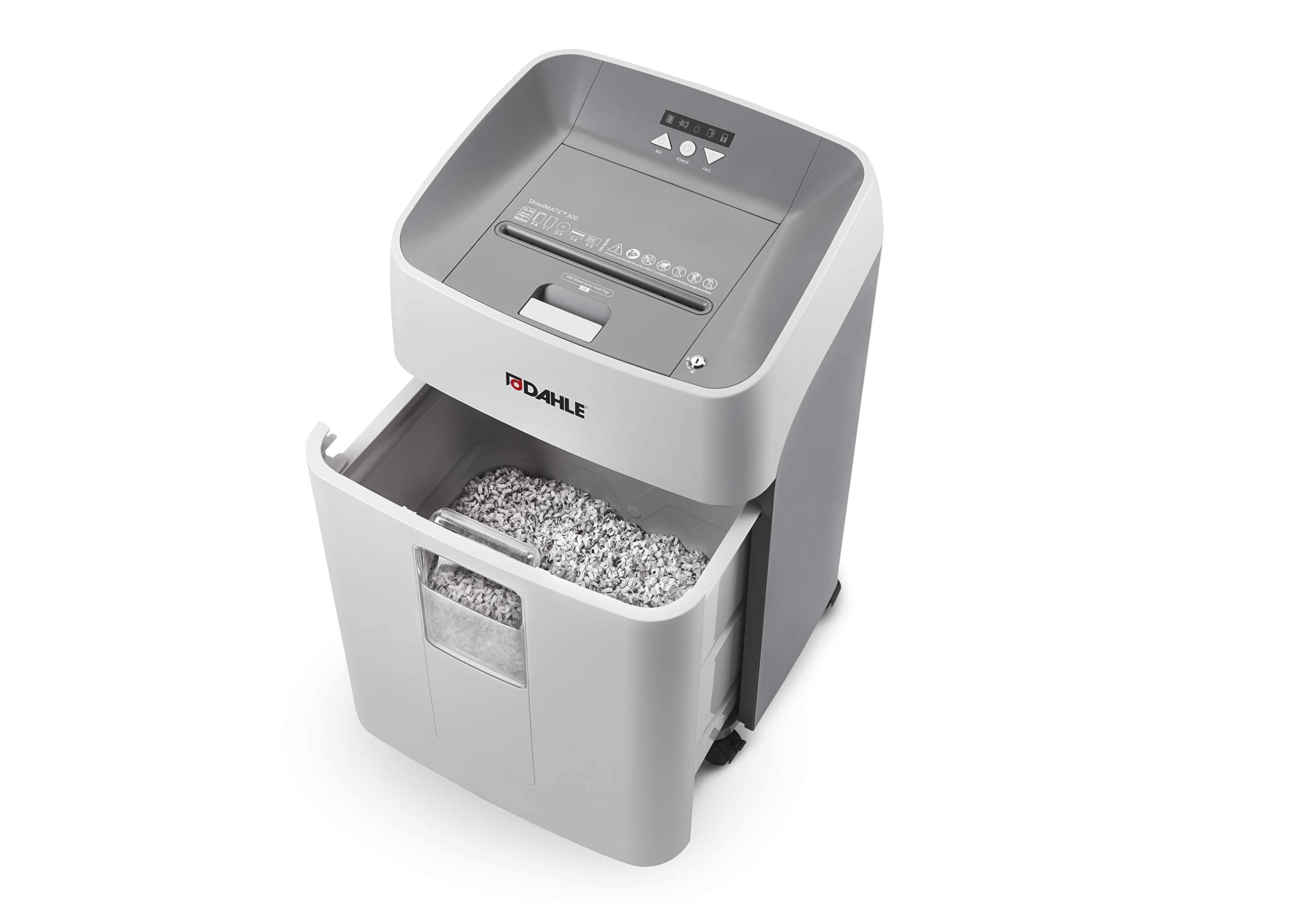 Dahle ShredMATIC 300 P4 Automatic Feed Shredder (300 Sheets, Particle Cut, Oil and Maintenance-Free, Automatic Paper Feeder), Grey