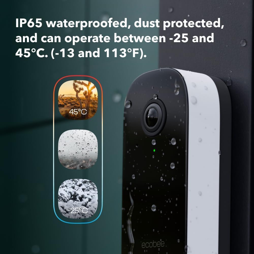 Ecobee Smart Video Doorbell Camera (Wired) - Industry-Leading HD Camera, Smart Security, Night Vision, Person and Package Sensors, Two-Way Talk, Video and Photo Recording