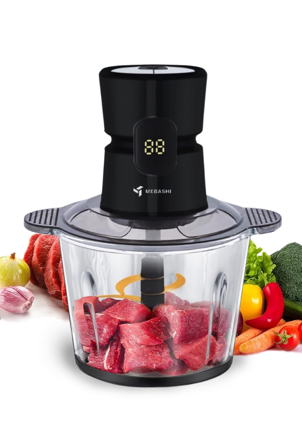 MEBASHI 3L Glass Bowl Chopper, 600W, 3 Speeds With Safety Switch, Stainless Steel Blades, (ME-CH4003) Black