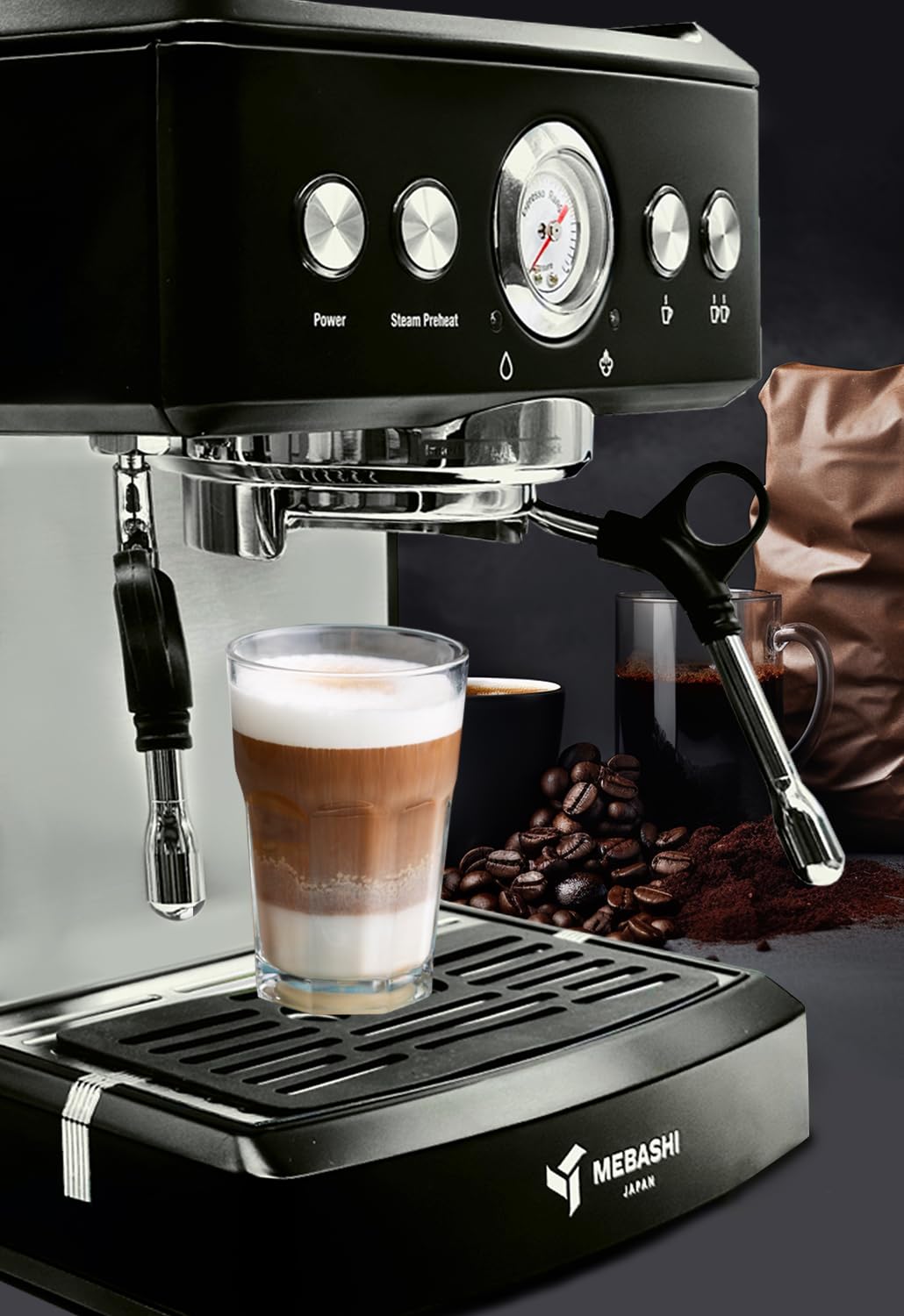 MEBASHI Commercial Coffee Machine, 2.1L Capacity, 20 Bar Pressure, (ME-CCM2051) (Black)| 1350W