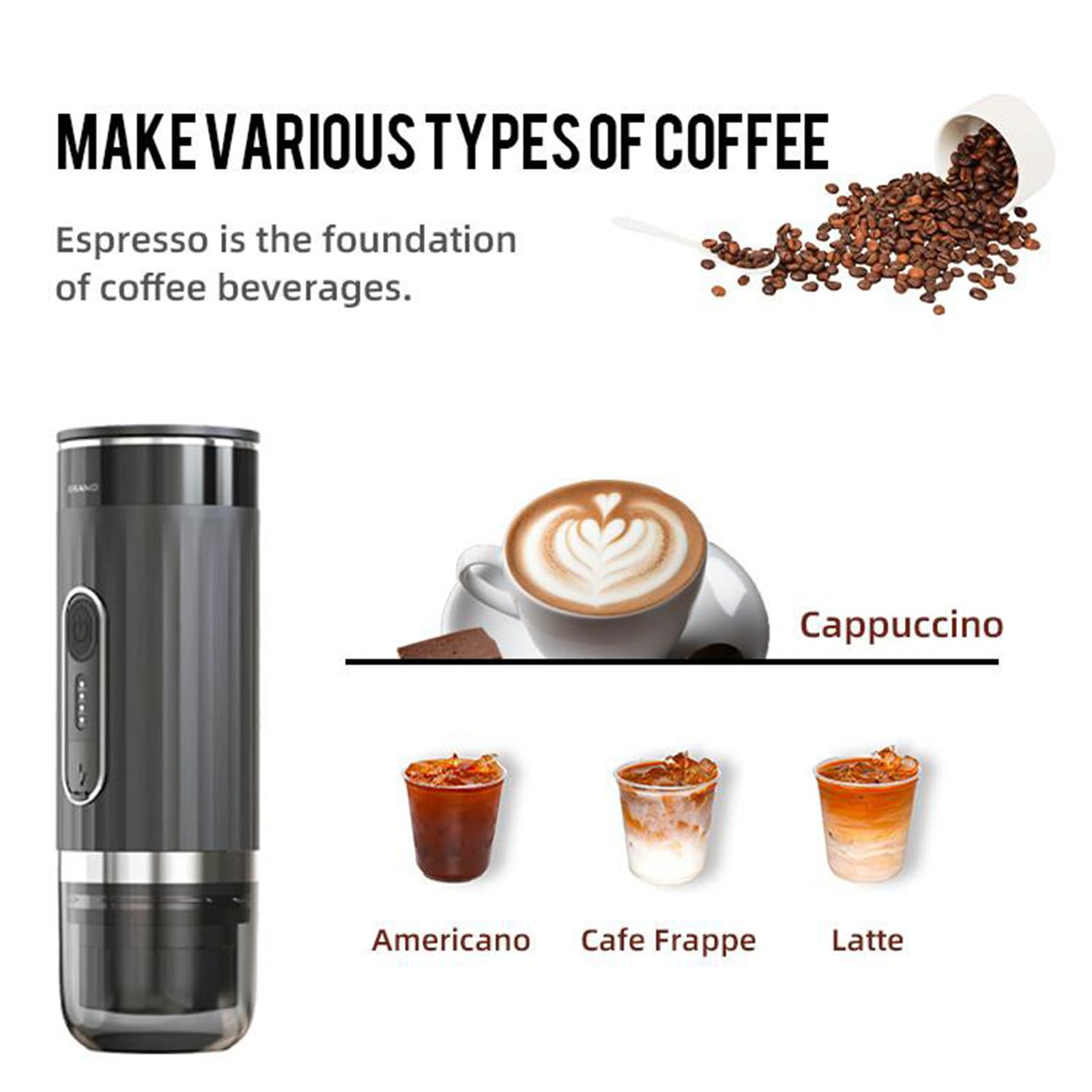 Portable Espresso Machine from Jolerich, 3-in-1 Wireless Coffee Maker Compatible with Capsules and Ground Coffee, Electric Italian Espresso Machine for Car, Home, Office, Travel and Camping