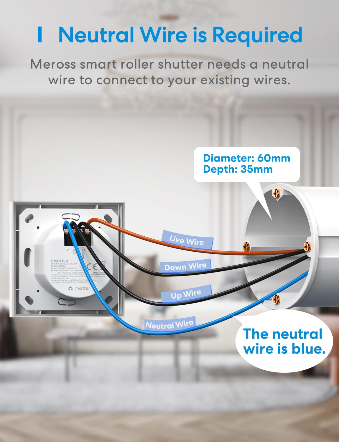 Meross Wi-Fi Shutter Switch - Smart LED Curtain Switch, Compatible with Alexa and Google Assistant, Percentage Control, 2.4GHz, 2 Pack (Requires Neutral Wire)