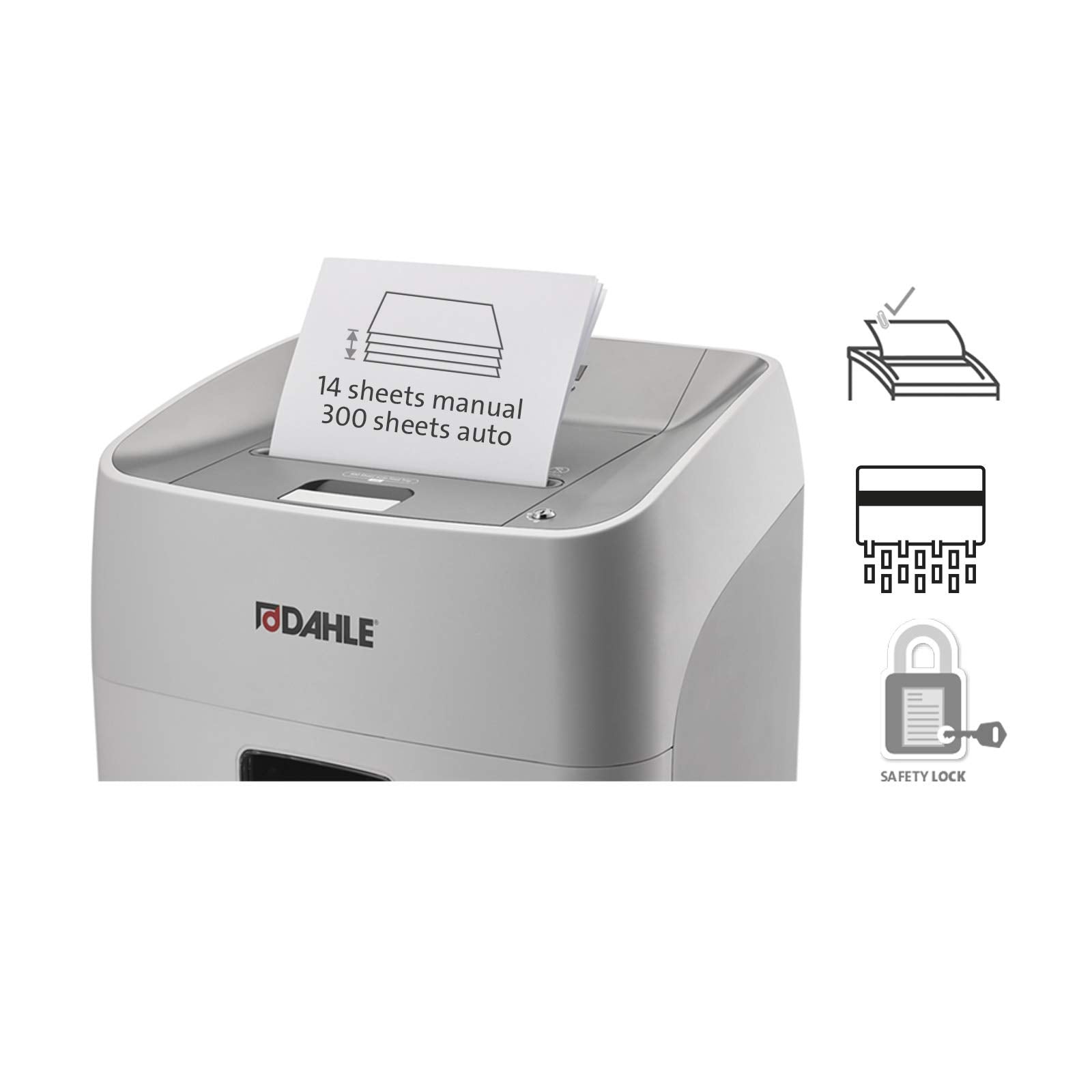 Dahle ShredMATIC 300 Auto-Feed Paper Shredder (300 Sheets, Oil-Free, Jam Protection, Cross-Cut, Safety-Lock, for Home and Office) Grey, 64.2 x 43.2 x 35.5cm