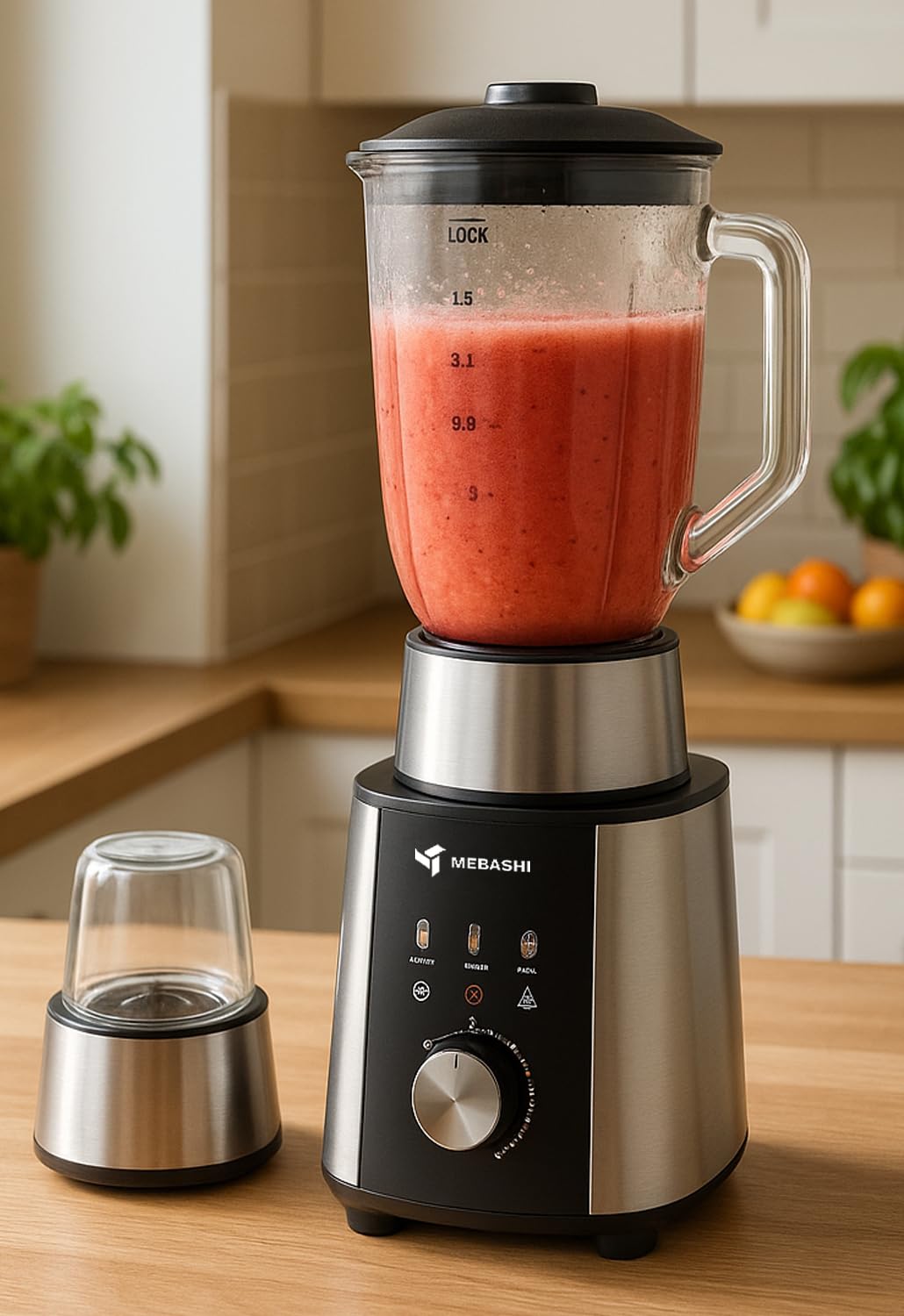 MEBASHI 2-in-1 Blender, 1.5 L, 1200 W, Black Steel, Glass Jar (ME-BL2000)