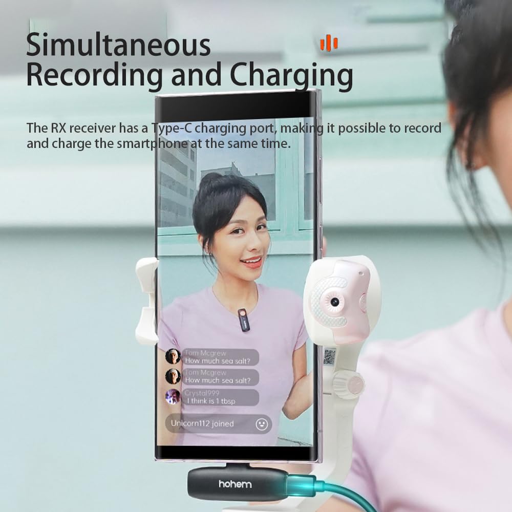 hohem MIC-01 Wireless Lavalier Microphone for Android Phone Camera Laptop,3-Level Noise Cancelling Shutter Control Built-in TF Card Slot 48KHz 16Bit, Magnet Lapel Mic for Vlog Interview TikTok Live