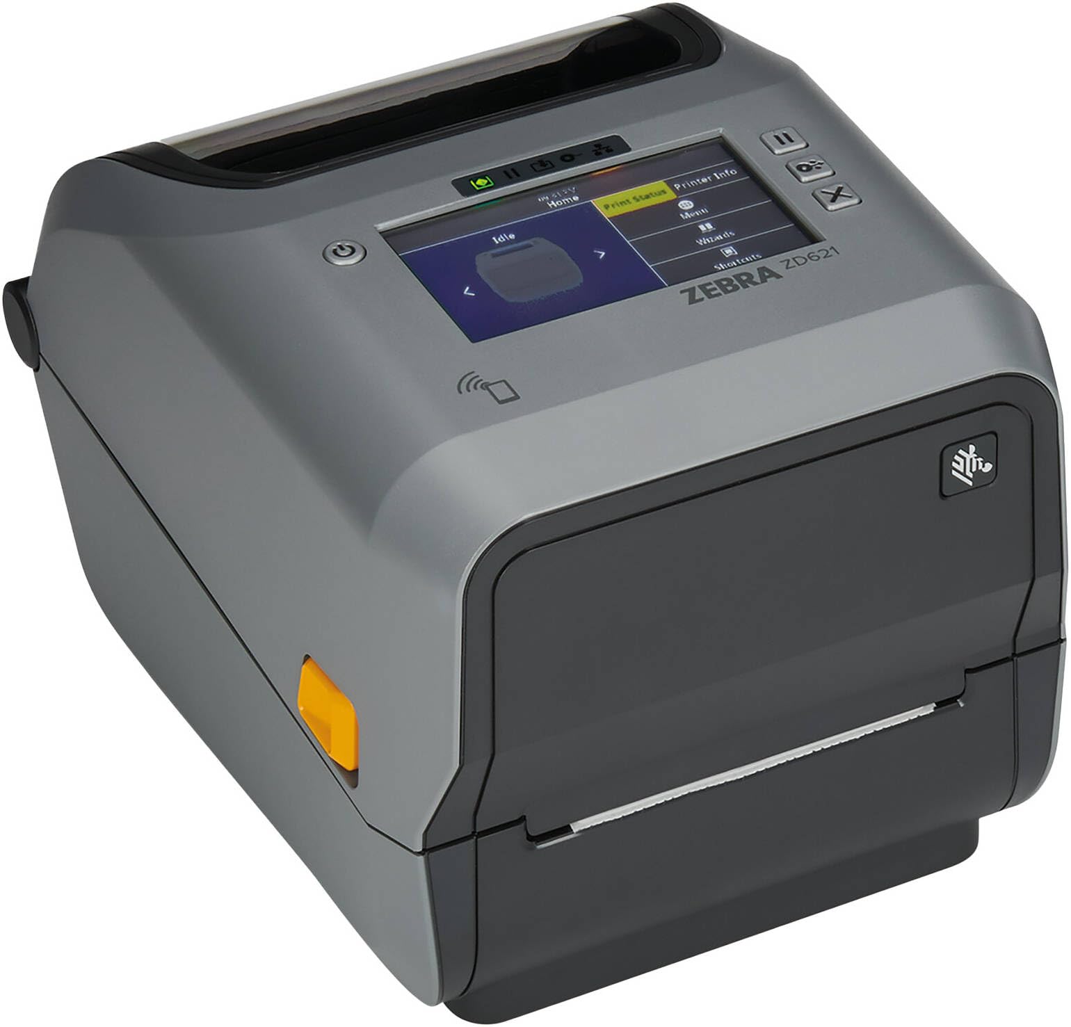 طابعة نقل حراري ZD621R من زيبرا، دقة 203×203 نقطة لكل بوصة، سرعة طباعة 203 ملم/ثانية، شاشة مدمجة 4.3 انش، ايثرنت LA، بلوتوث (BLE) وواجهات منفذ USB، وحدة تحديد الهوية بموجات الراديو، رمادي | ZD6A142