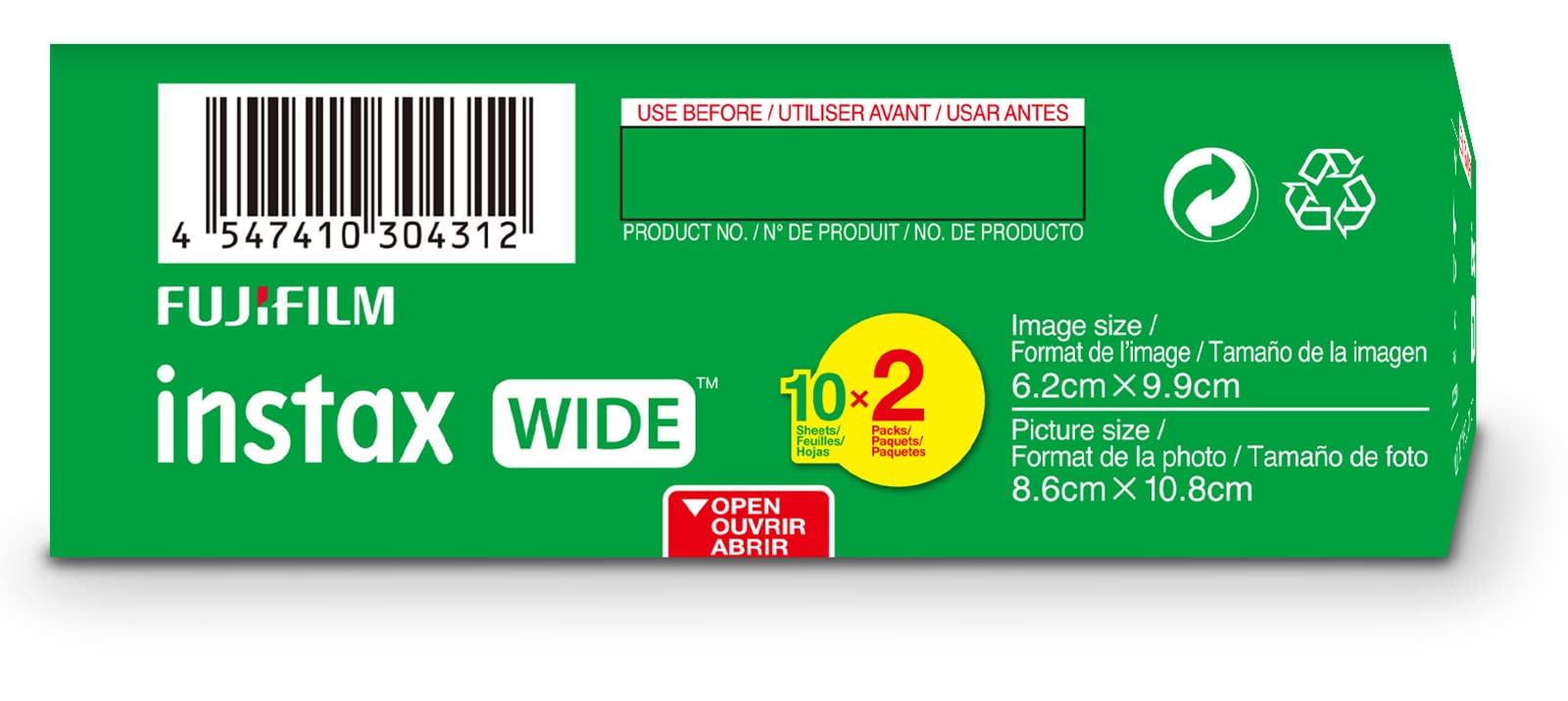 Fujifilm Instax Wide Instant Film 2 X10 (20 Sheets) Packaging May Vary, White, 20 Exposures, Twin Pack, 1 Pack