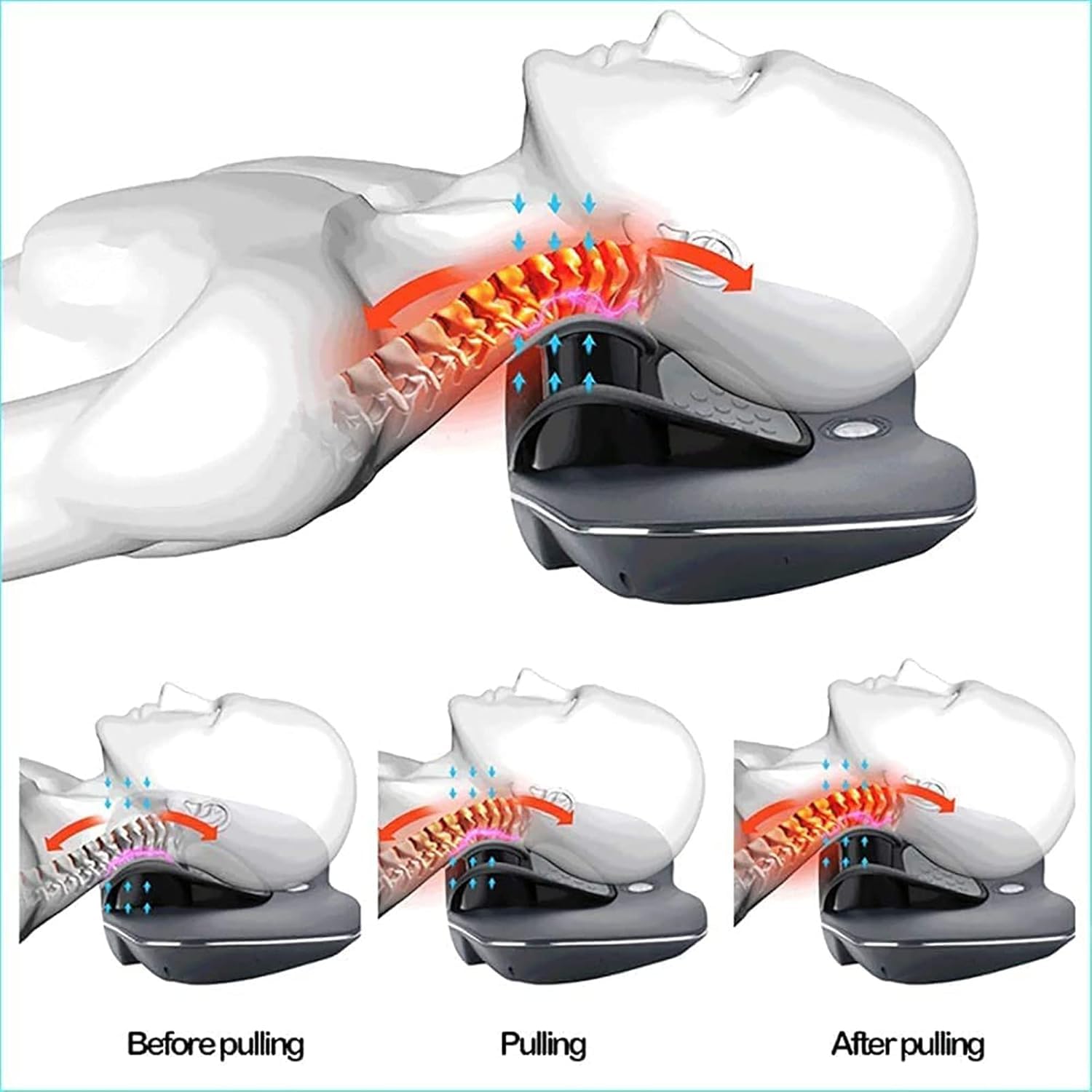 Fipka Neck Massager with EMS - Intensity Control for Spine Posture and Neck Pain Electric Neck Traction Device with TENS Pulse Nerve Stimulation for Pain Relief