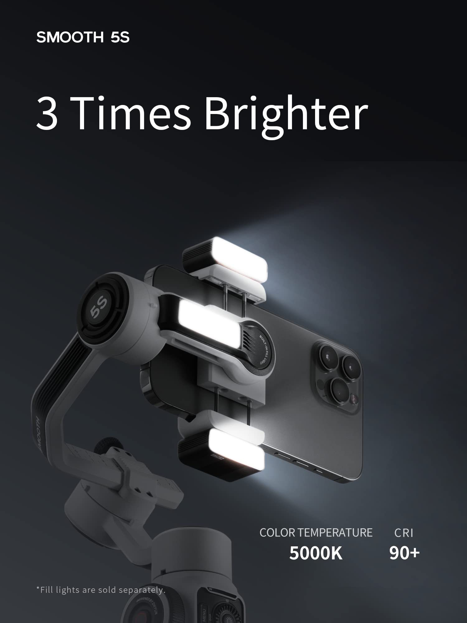 Zhiyun Smooth 5S Gimbal Stabilizer, 3-Axis Handheld Smartphone Gimbal with Grip Tripod (Gray Combo)