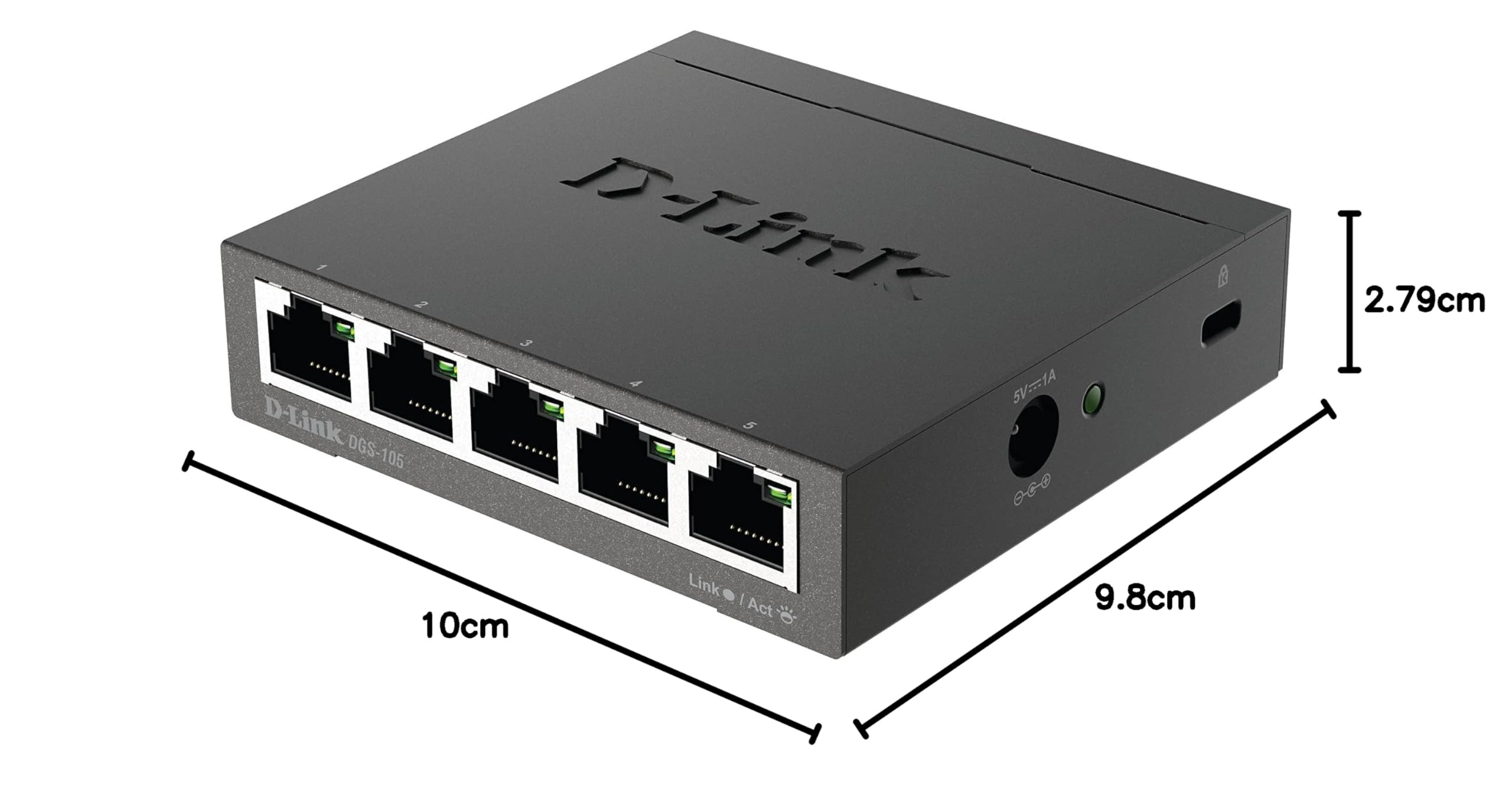 D-Link 5 Port Gigabit Unmanaged Metal Desktop Switch, Plug and Play (DGS-105)
