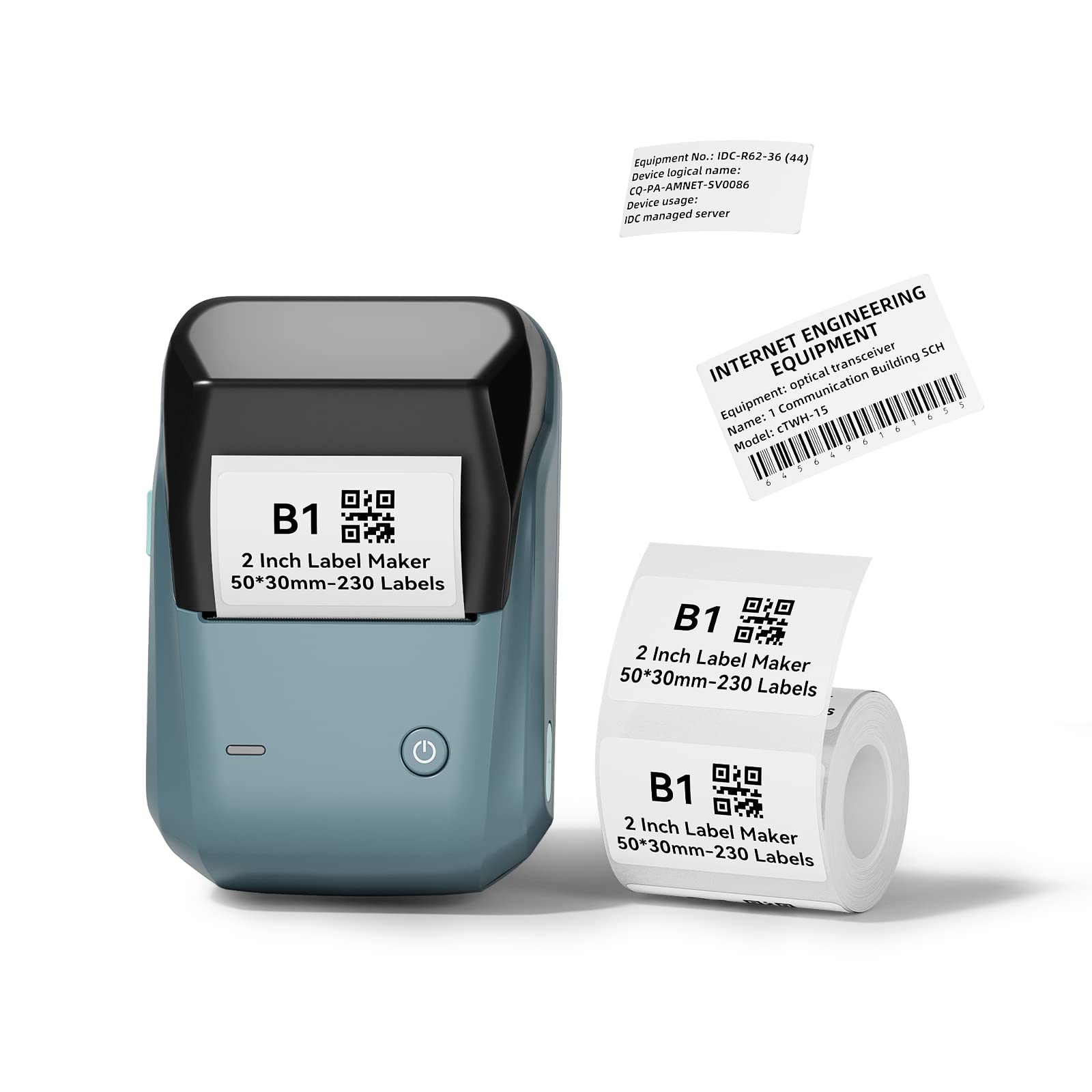 صانع ملصقات بلوتوث محمول B1 مع شريط، طابعة ملصقات حرارية جديدة 2 انش للباركود والملابس والعناوين والبريد، متوافقة مع الهواتف الذكية والكمبيوتر، مع عبوة واحدة 50 × 30 ملم