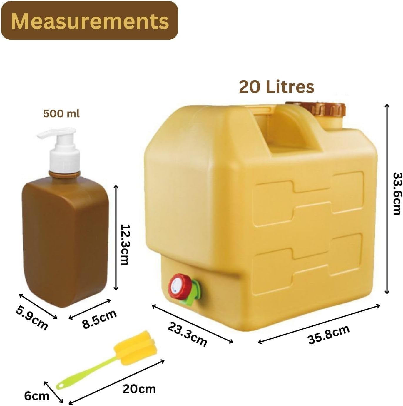 Fipka DLC 20L Portable Water Storage Container with Faucet BPA Free Water Jerrycan with 500ml Handwash Bottle Camping Water Tank Large Water Bucket for Outdoor Picnic Hiking DLC-37420