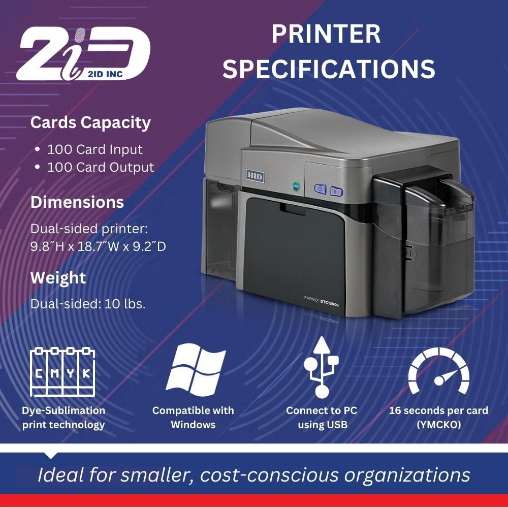 Fargo DTC1250e 050100 Dual-Sided ID Card Printer | Professional ID Card Machine for Business, Government, Student ID Cards and More