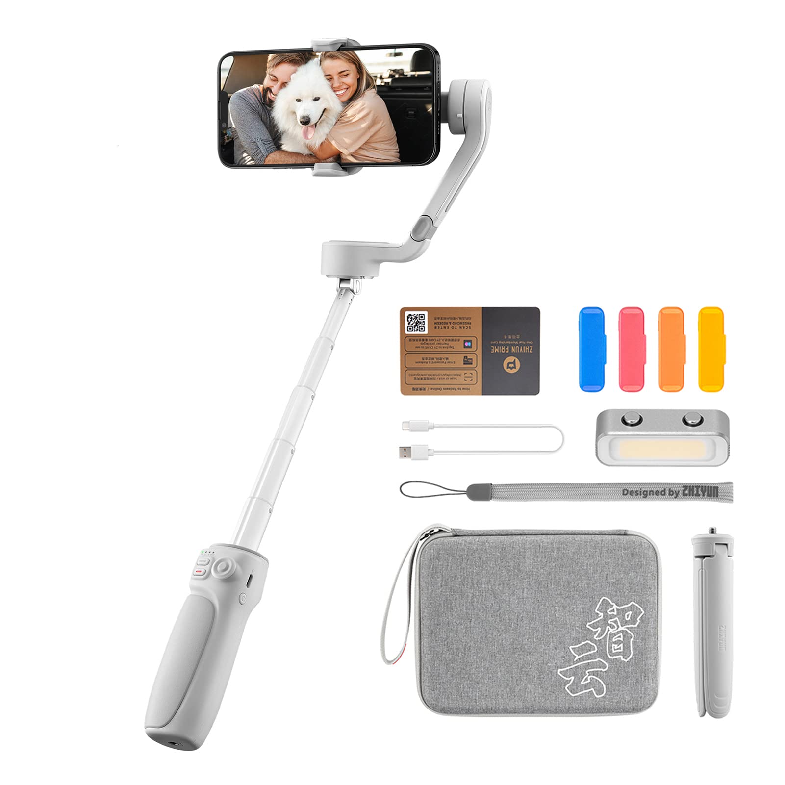 chelse Smooth-Q4 Combo Handheld 3-Axis Gimbal Stabilizer For Smartphone Portable Phone Vlog Gimbal Built-In 215Mm Extendable Rod Max. 280G Payload Supports Gesture Control Various Modes With Mini