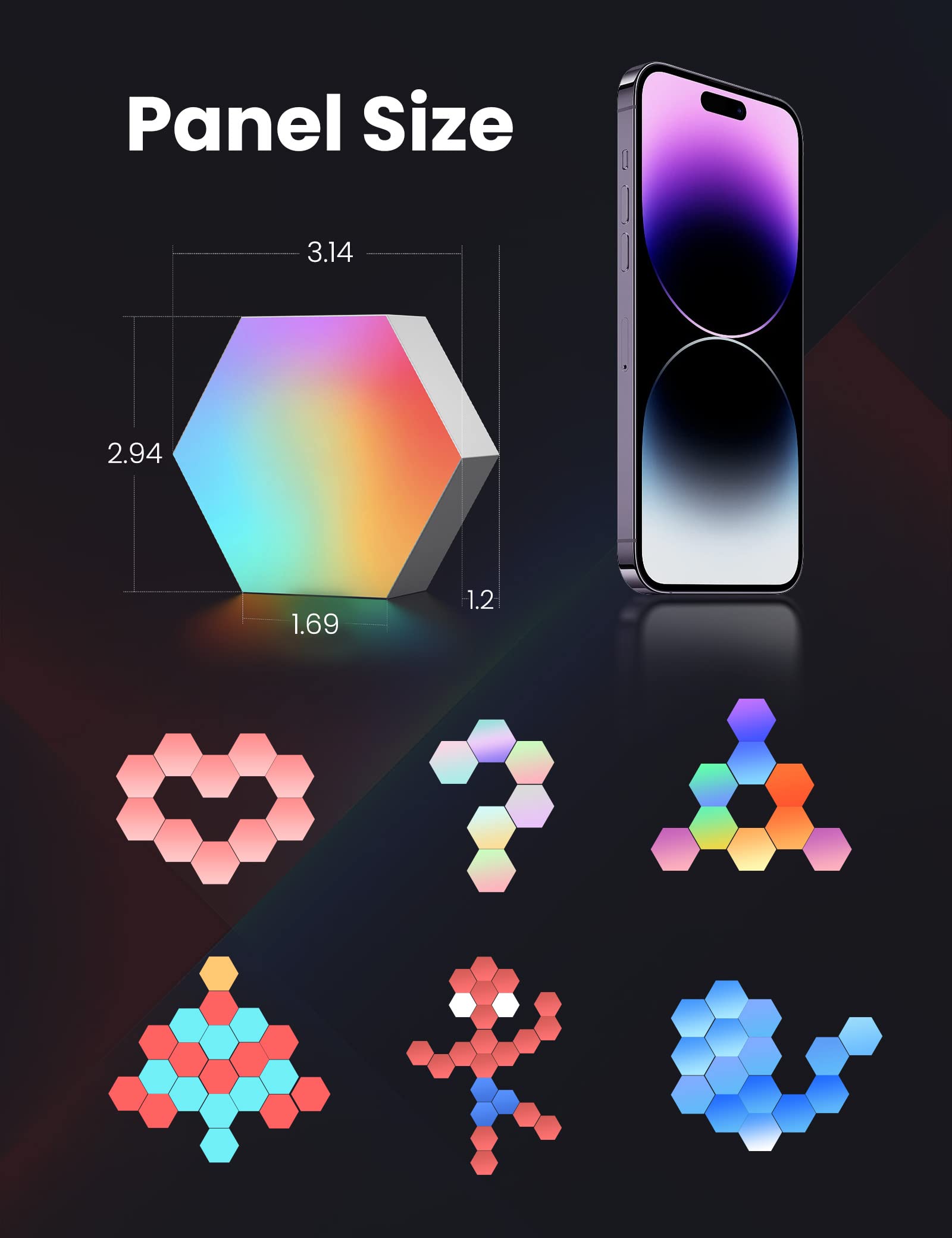 Cololight Smart Hexagonal Wall Lights with USB Power, RGB Modular Geometric Lighting Units, Aesthetic Room Decor, Ideal for Living Room and Bedroom, Set of 15 Pieces
