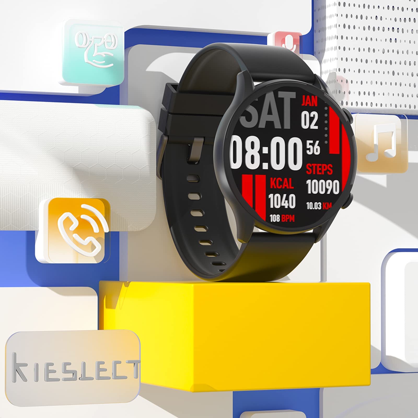 Keslict Smart Watch for Calls Made of Leather Black, YFT2024EU