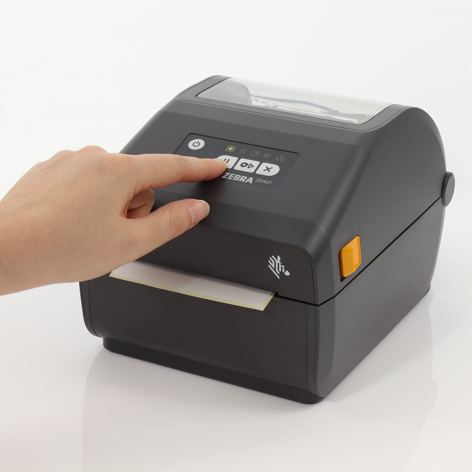 زيبرا تكنولوجيز طابعة ZD421d بحافة قابلة للتمزق - 203 نقطة لكل بوصة - حرارية مباشرة - 104 ملم كحد اقصى. عرض الطباعة، BTLE، USB، واجهات مضيف USB (ZD4A042-D0EM00EZ)، رمادي (داكن)