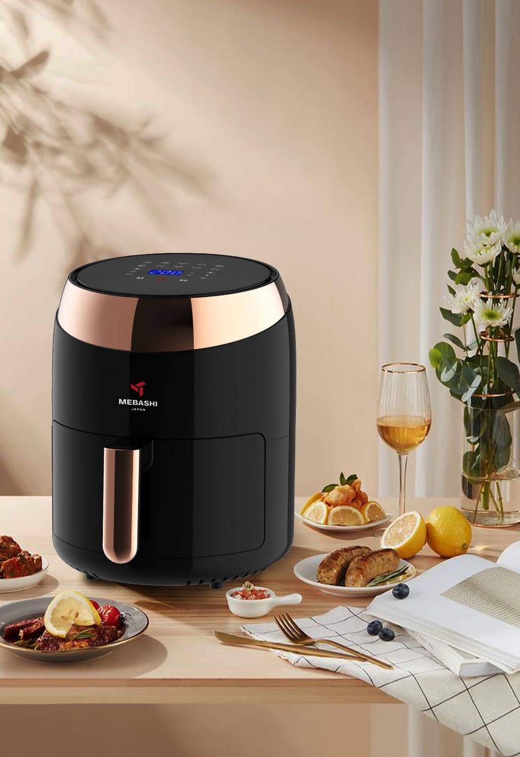 MEBASHI Air Fryer with Digital Touch Screen, 1400W 3.5L Capacity, Timer and Temprature Control, 10 Pre-Set Cooking Programs (ME-AF988) (Black)