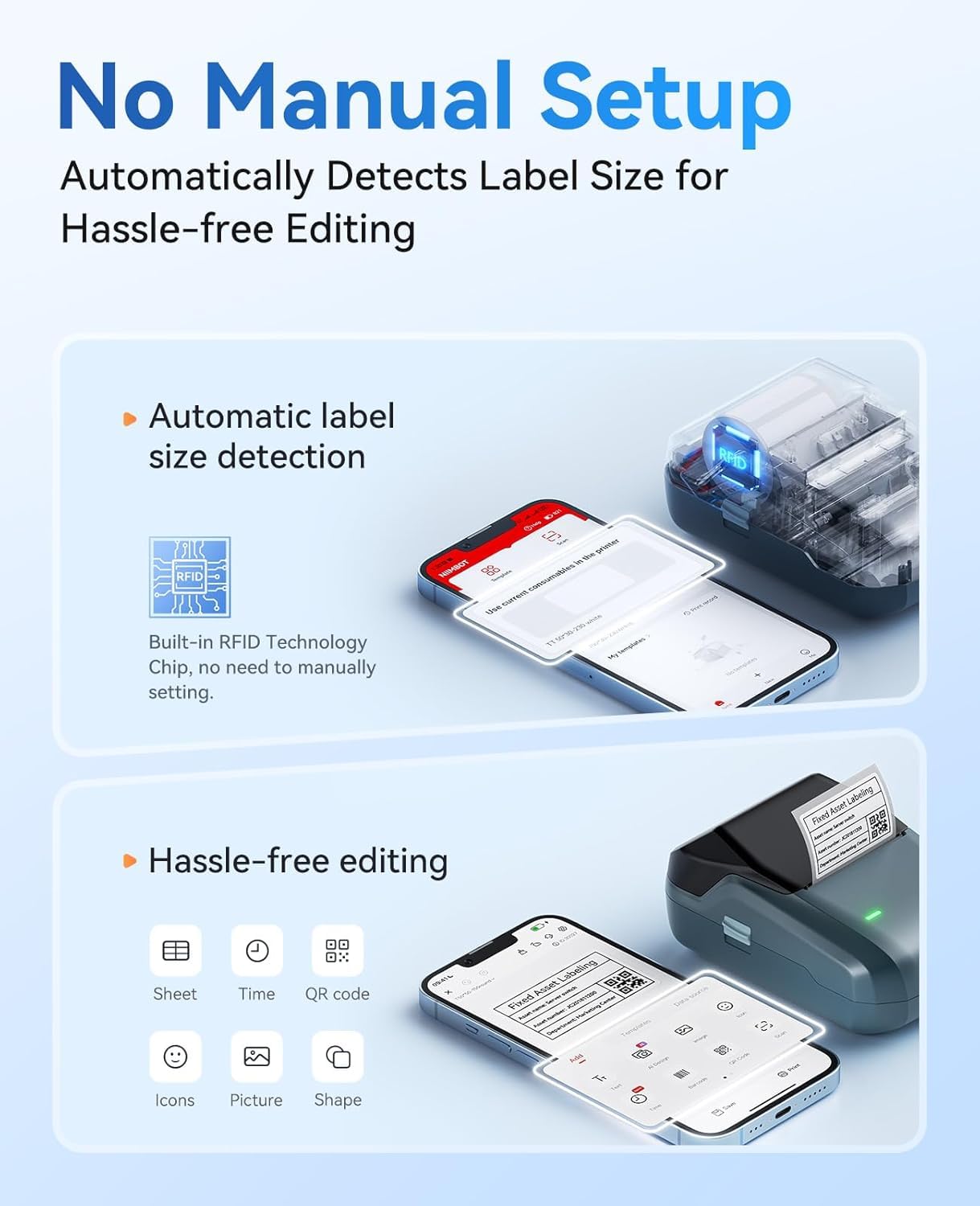 NIIMBOT B1 Label Maker with Auto Identification,2 Inch Bluetooth Portable Label Printer Easy to Use for Office, Home, Business (with 2x1.18 inch Label)