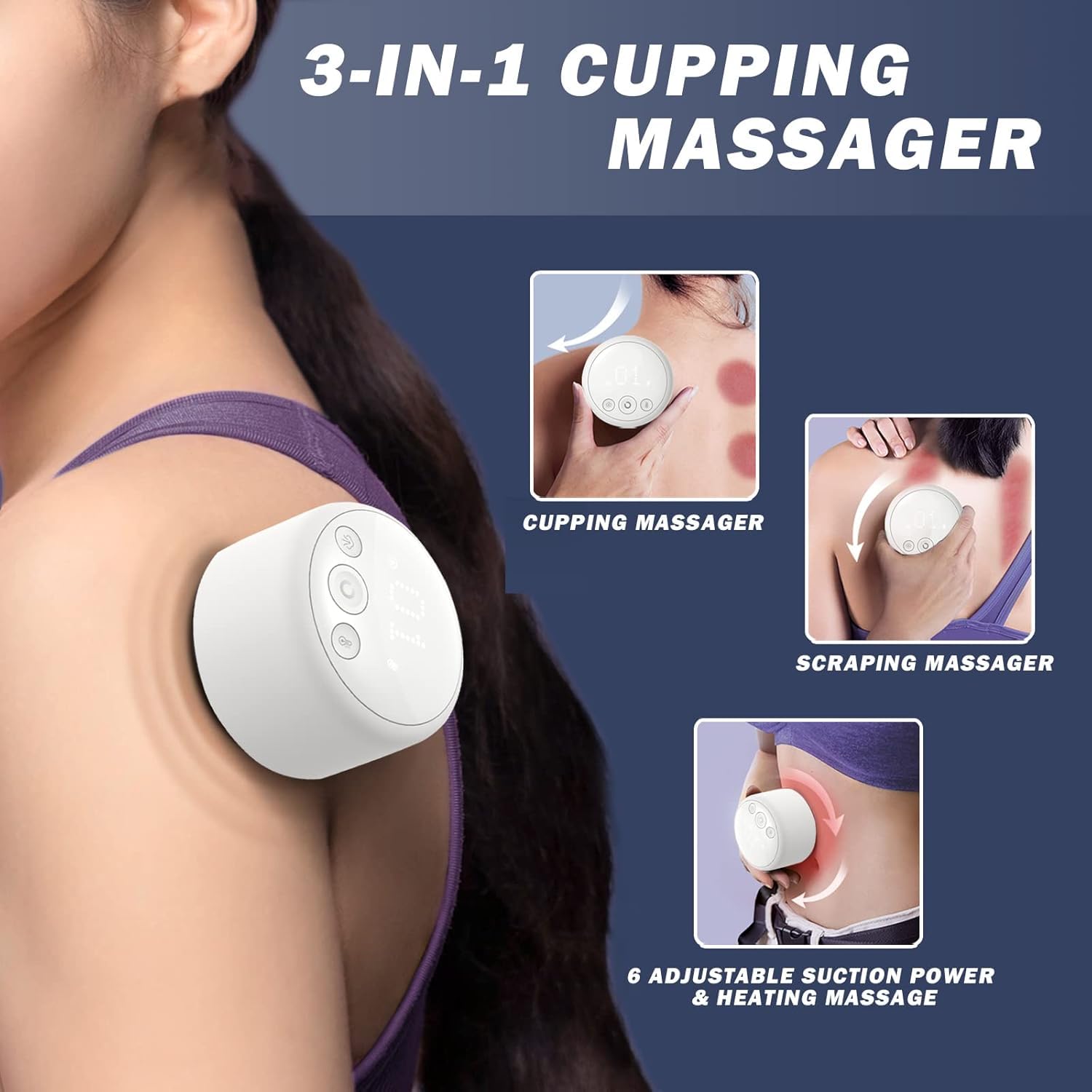 Teklove Smart Rechargeable Electric Cupping Massager with Suction Mode, Natural Red Bianstone for Joint Pain Relief, Muscle Recovery and Poor Blood Circulation