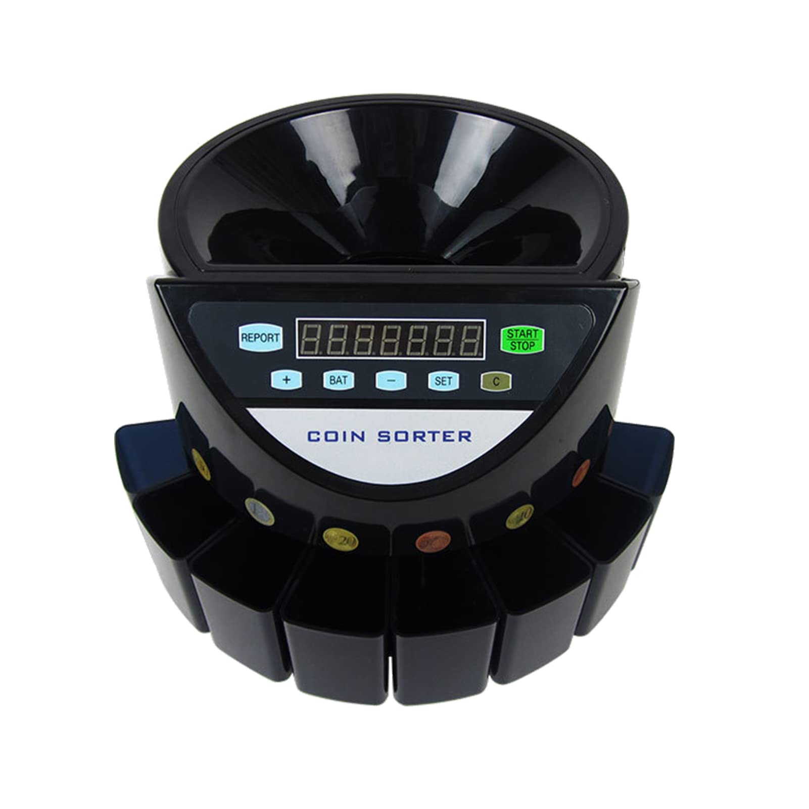 Fauno Euro Coin Counter 300 Coins Digital Mini Automatic Pre-Count/Total Money Display/Self-Check for Faults, for Store, Bank and Restaurant (AC 220V)