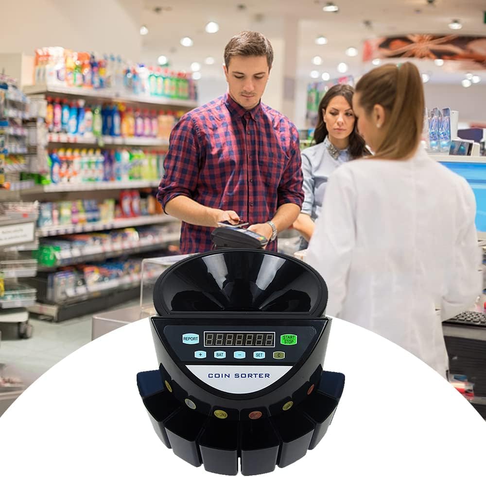 Electronic Coin Sorter Machine from Fipka with Multi-Function 7-Digit LED Display | Black