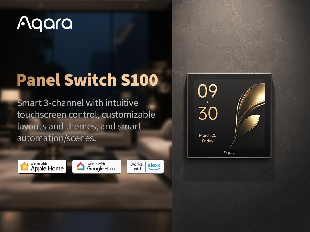 اكارا لوحة مفاتيح S100، مفتاح ذكي بشاشة لمس 3 مجموعات، يدعم واي فاي، متوافق مع هوم كيت، MP-K04D، رمادي