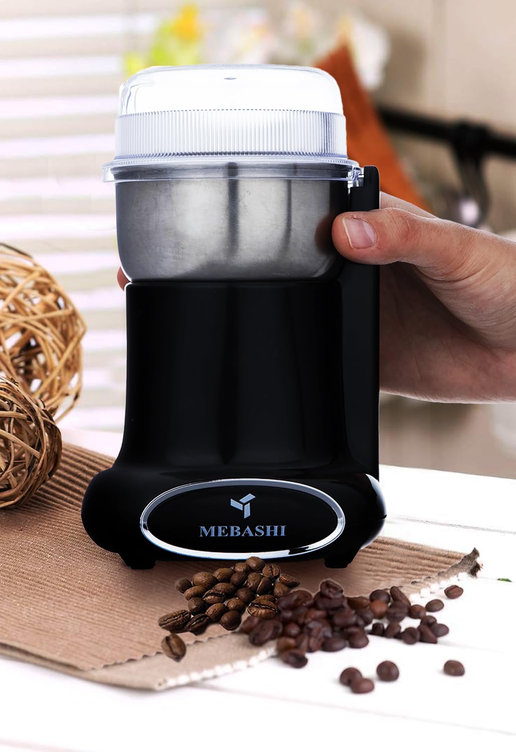 Maybashi Coffee Grinder 50g Capacity, Stainless Steel Bowl, Overheat Protection, (ME-CG2282) (Black) | 200 Watts