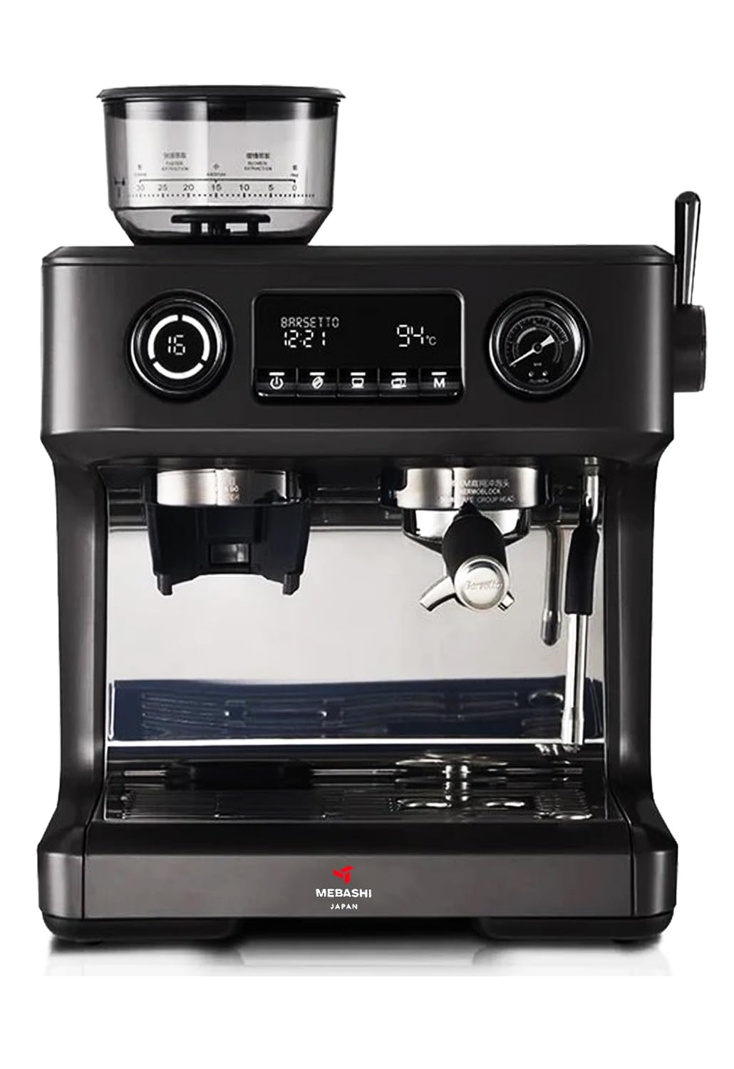 MEBASHI Espresso Coffee Machine with Coffee Grinder, 20 Bar Pressure Pump, LCD Screen, 8 Display Modules (ME-CCM2058) (Black)|3000W