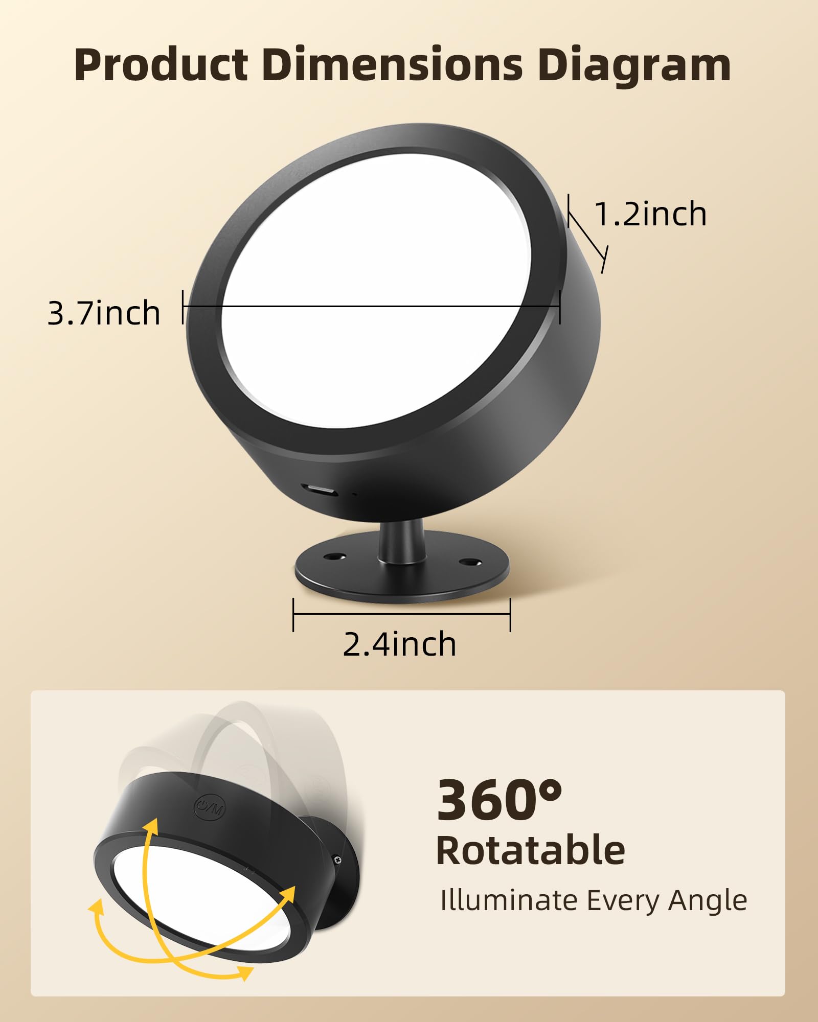 EZVALO Indoor LED Wall Light with 5500mAh Battery, Wireless Wall Lamp with Remote Control, 360 Degree Rotatable, 3 Color Modes, Touch Control for Kids, Living Room and Bedroom, Black (Pack of 2)