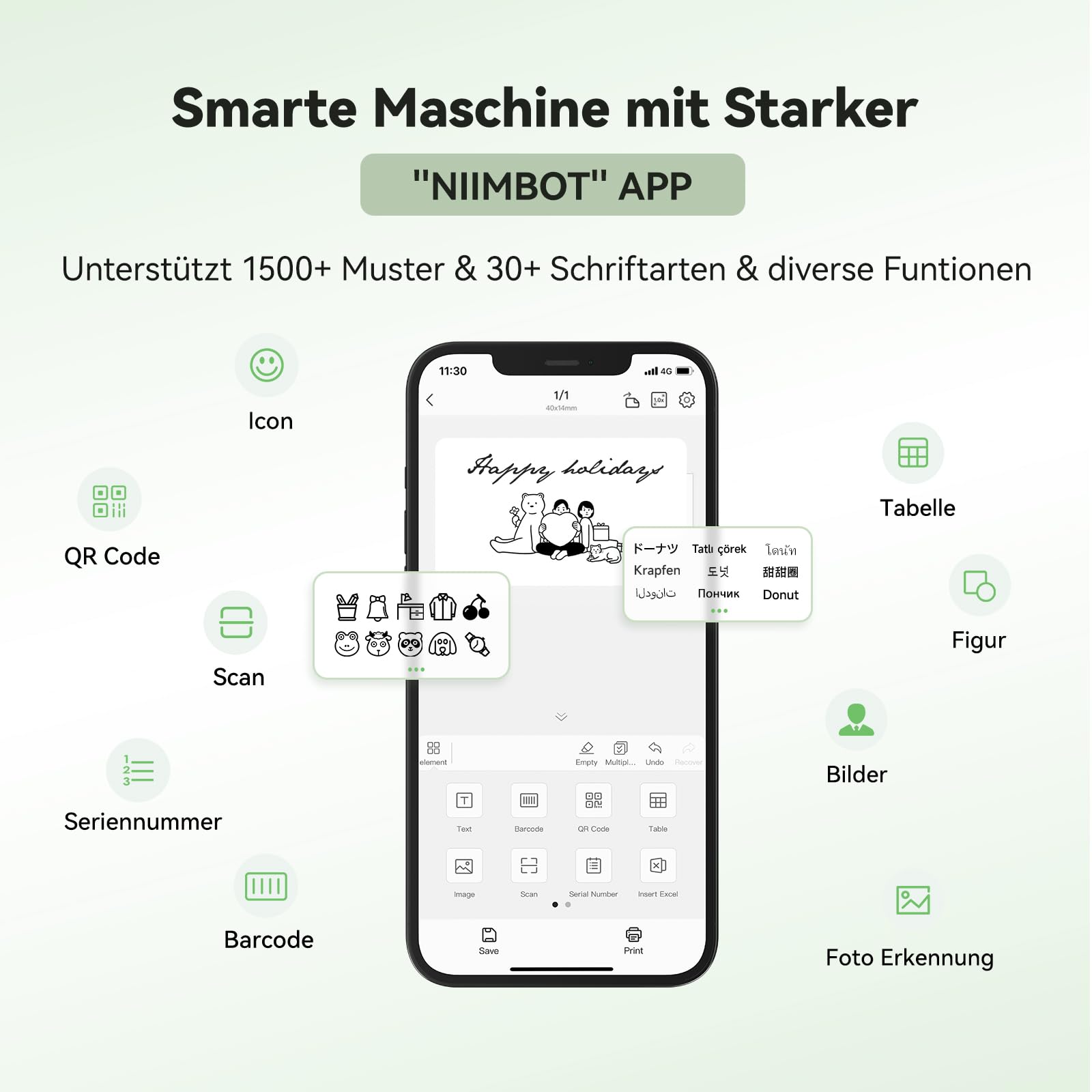 NIIMBOT B21 Bluetooth Label Printer, Self-Adhesive Labeling Device Includes One Roll of 50 x 30 mm Labels, Portable Label Printer with Mobile and Computer for Photos Barcode and Office Work (Green)