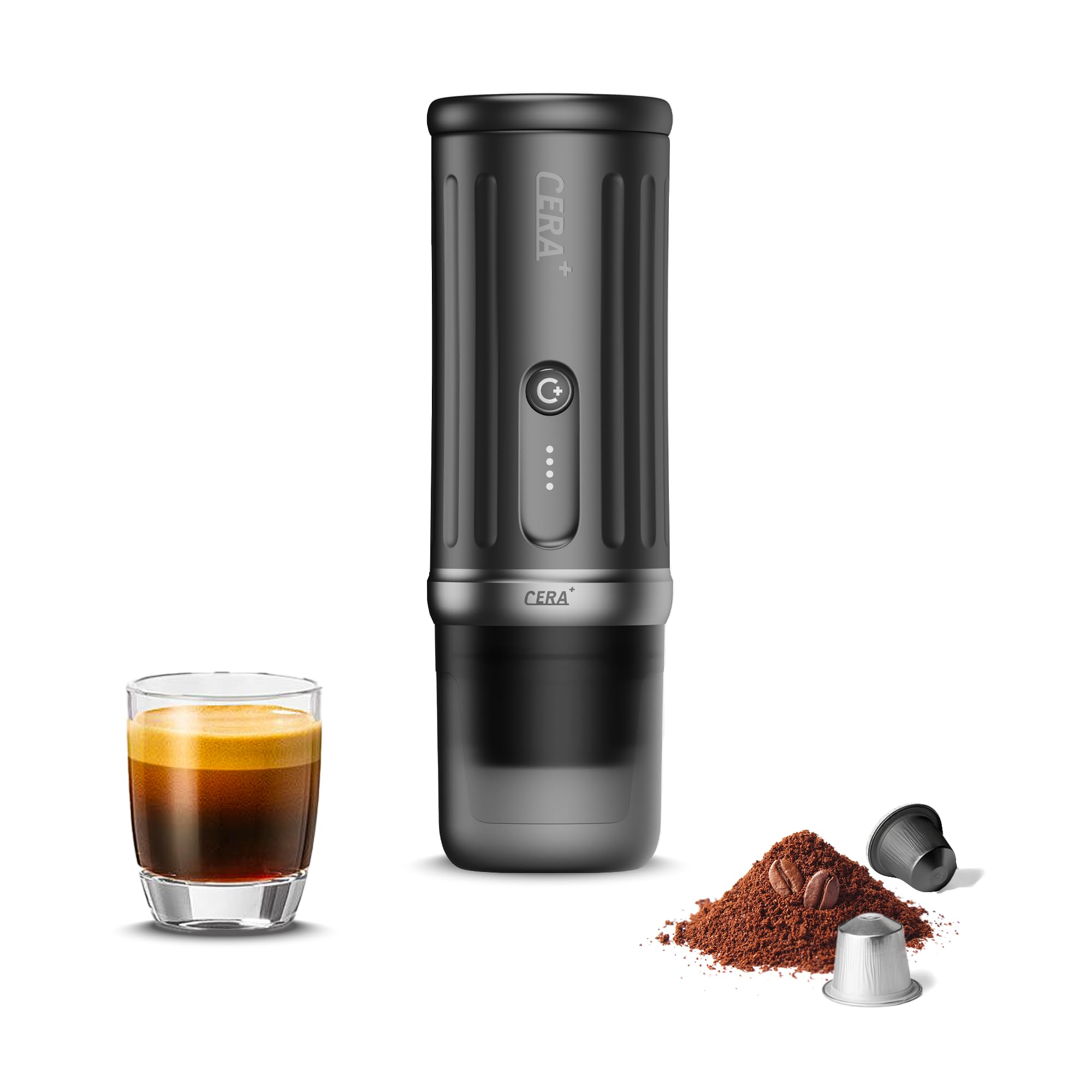 CERA+ Portable Electric Espresso Maker, 20 Bar Pressure, Self-Heating with USB-C, Compatible with NS Pods & Ground Coffee for Travel, Camping, Hiking, Car, Office