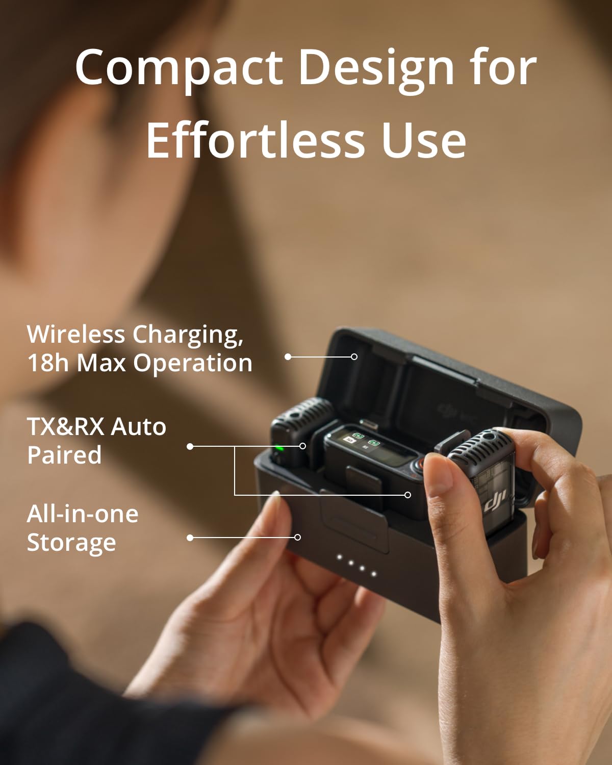 DJI ميكروفون 2 (1 TX + 1 RX)، ميكروفون لاسلكي مع خاصية الغاء الضوضاء الذكية، تسجيل داخلي عائم 32 بت، صوت محسن، نطاق 250 متر (850 قدم)، ميكروفون لايفون، اندرويد، الكاميرا، مدونات الفيديو