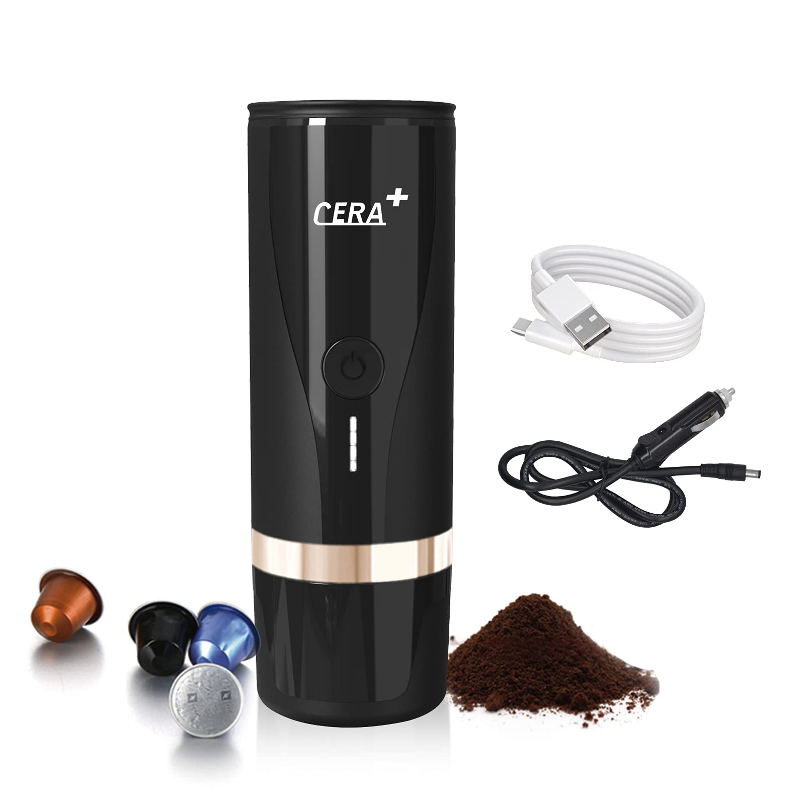 CERA+ Portable Espresso Maker Car Coffee Machine for Travel Coffee Maker 12V Coffee Makers 15 Bar Pressure 1800mAh Rechargeable Battery Operated Espresso Machine for Office Home Driving Camping(Black)