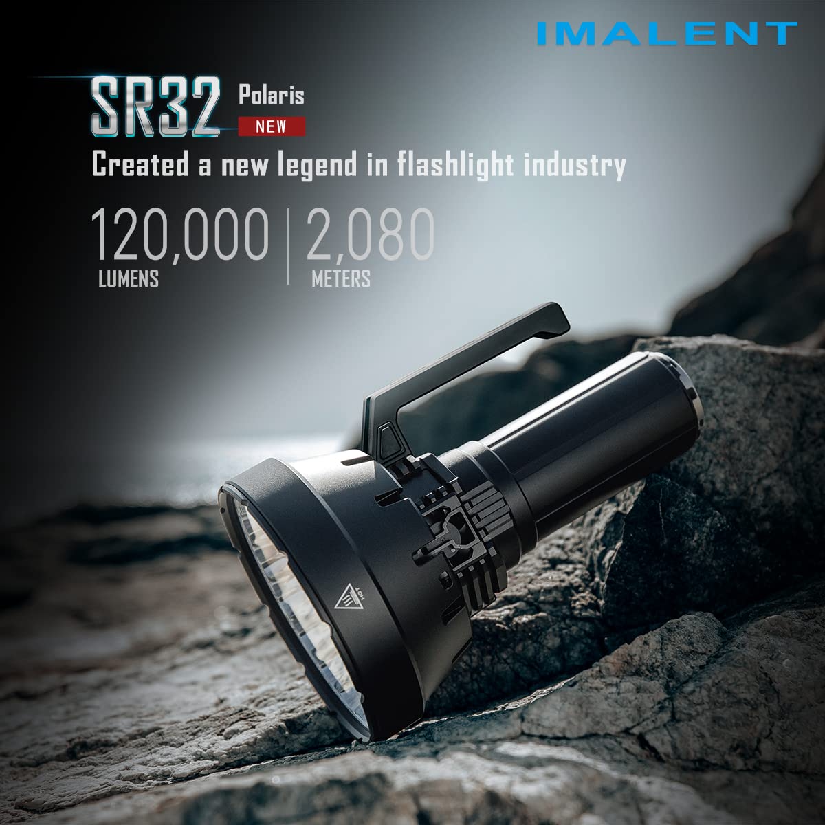 ايمالينت مصباح يدوي تكتيكي SR32 فائق السطوع 120000 لومن، مصباح LED عسكري فائق السطوع PD100W قابل لاعادة الشحن مع 32 كري اكس اتش بي 50.3 HI، شعاع طويل المدى، قابل لاعادة الشحن للمغامرات الخارجية