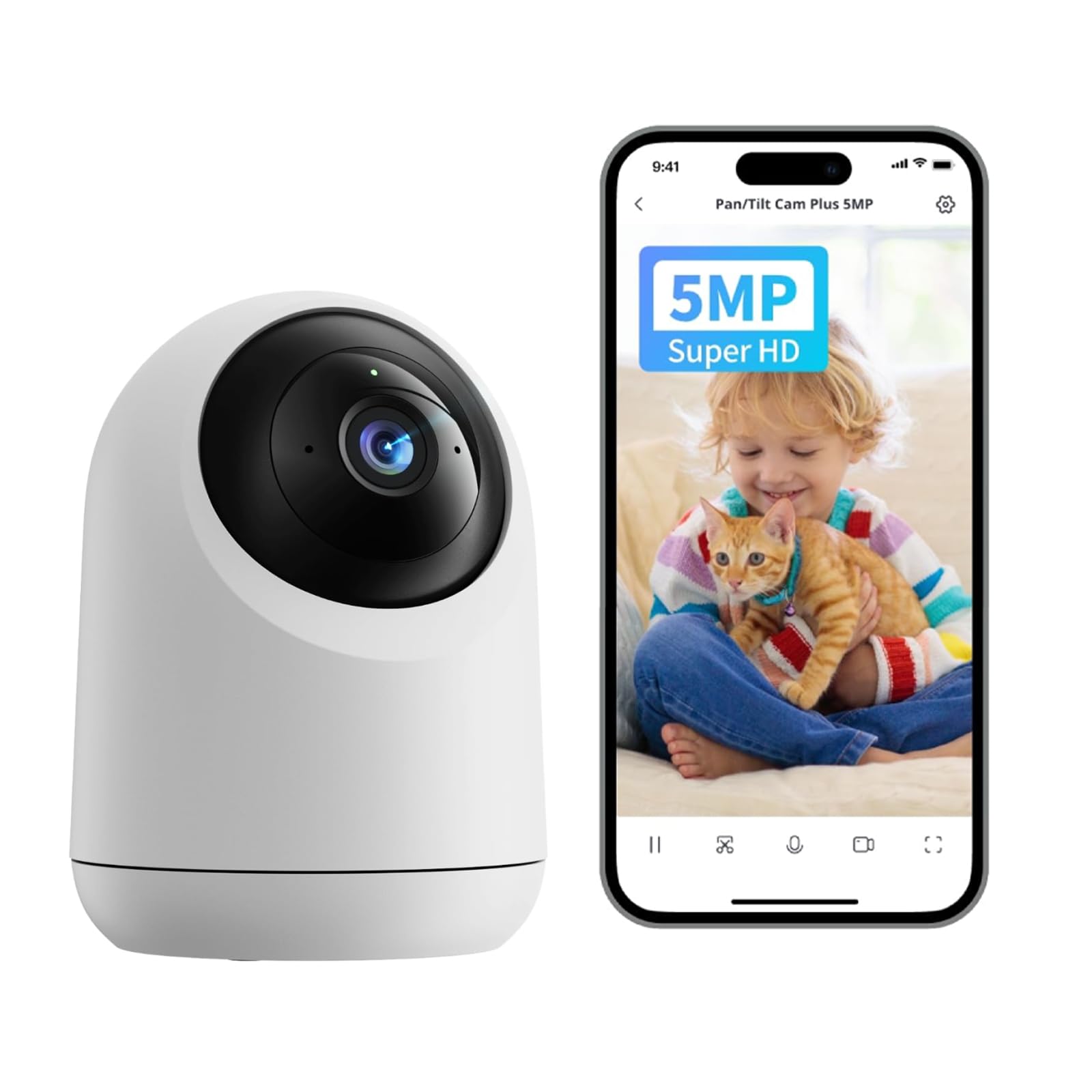 SwitchBot Security Indoor Camera 3K/5MP - Pan/Tilt Cam for Baby Pet Monitor, 2.4G Wi-Fi Plug-in, Night Vision, 2 Way Audio, 360 Motion Tracking, Privacy Mode, Works with Alexa, Cloud & SD Storage