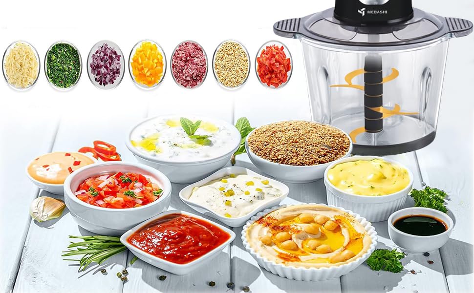 Mebashi 3 Liter Food Chopper, 600 Watts, 3 Speeds with Safety Switch, Stainless Steel Blades (ME-CH4002) Black