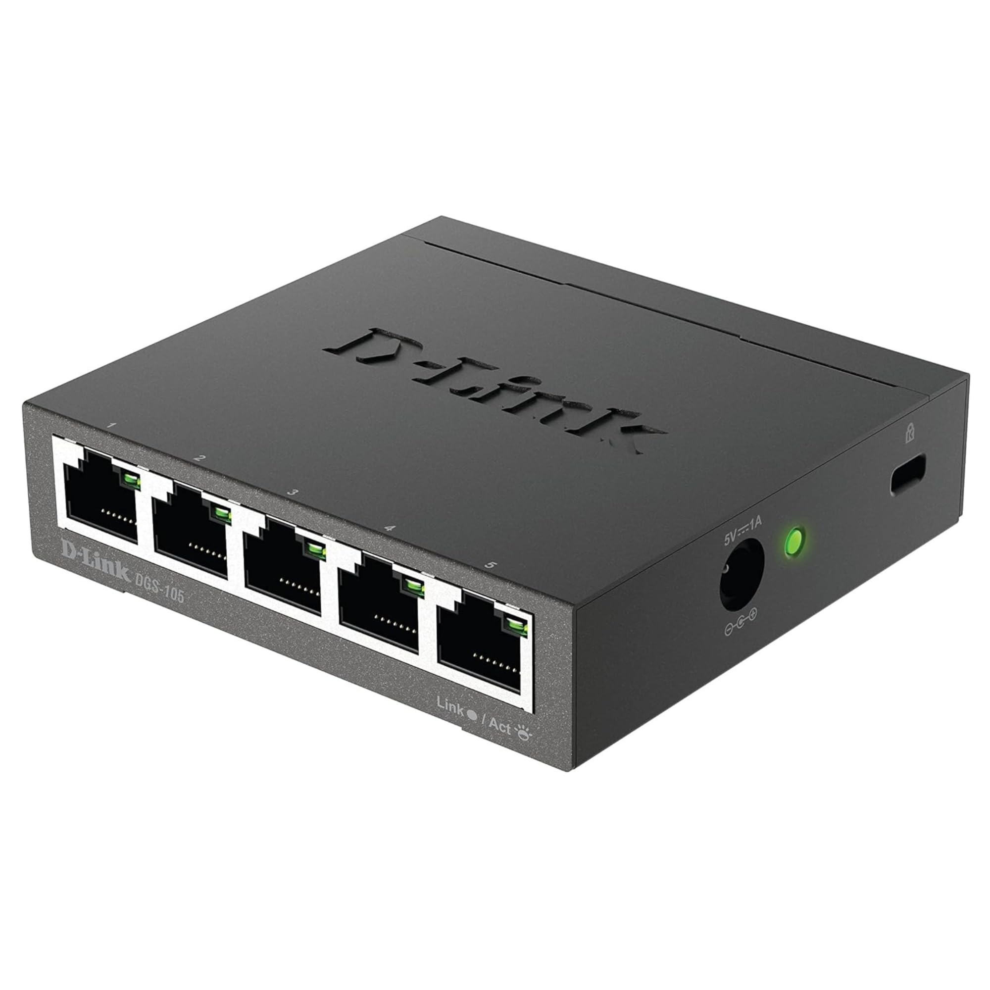 D-Link 5 Port Gigabit Unmanaged Metal Desktop Switch, Plug and Play (DGS-105)