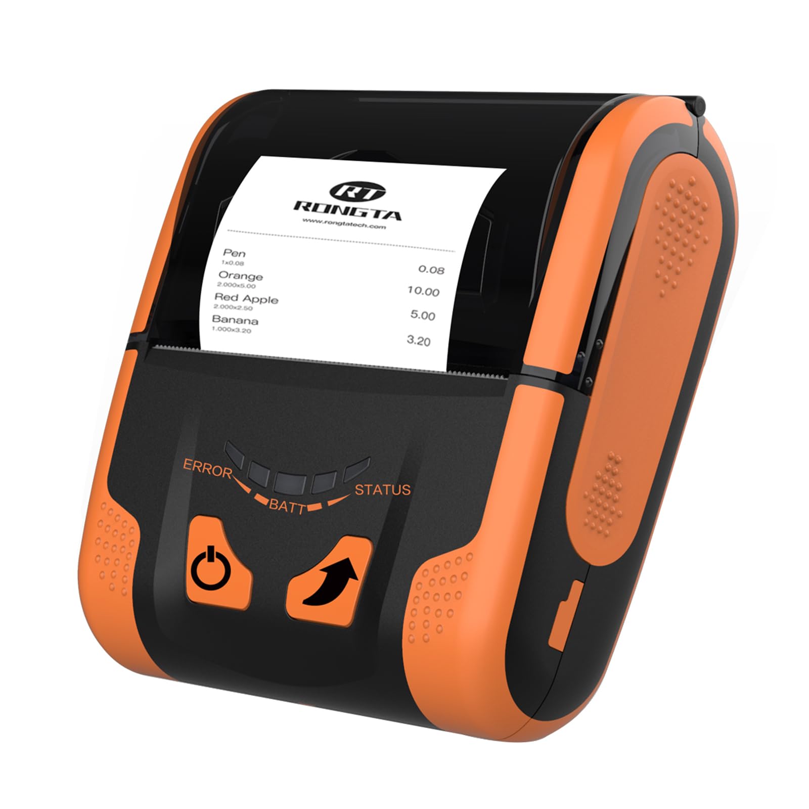 رونغتا طابعة ايصالات حرارية صغيرة محمولة بحجم 80 ملم RPP300 مع واجهات بلوتوث + USB، لون برتقالي