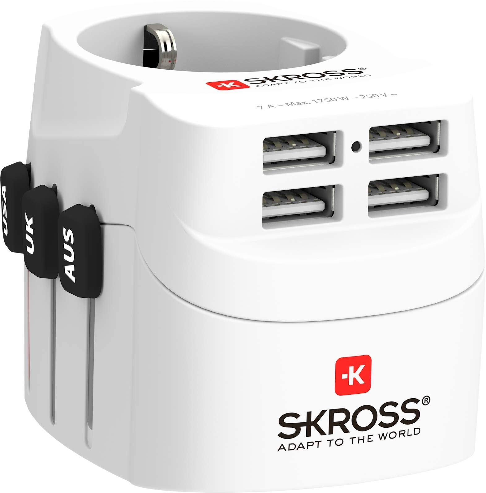 SKROSS Pro 4xA Light USB World Adapter, White