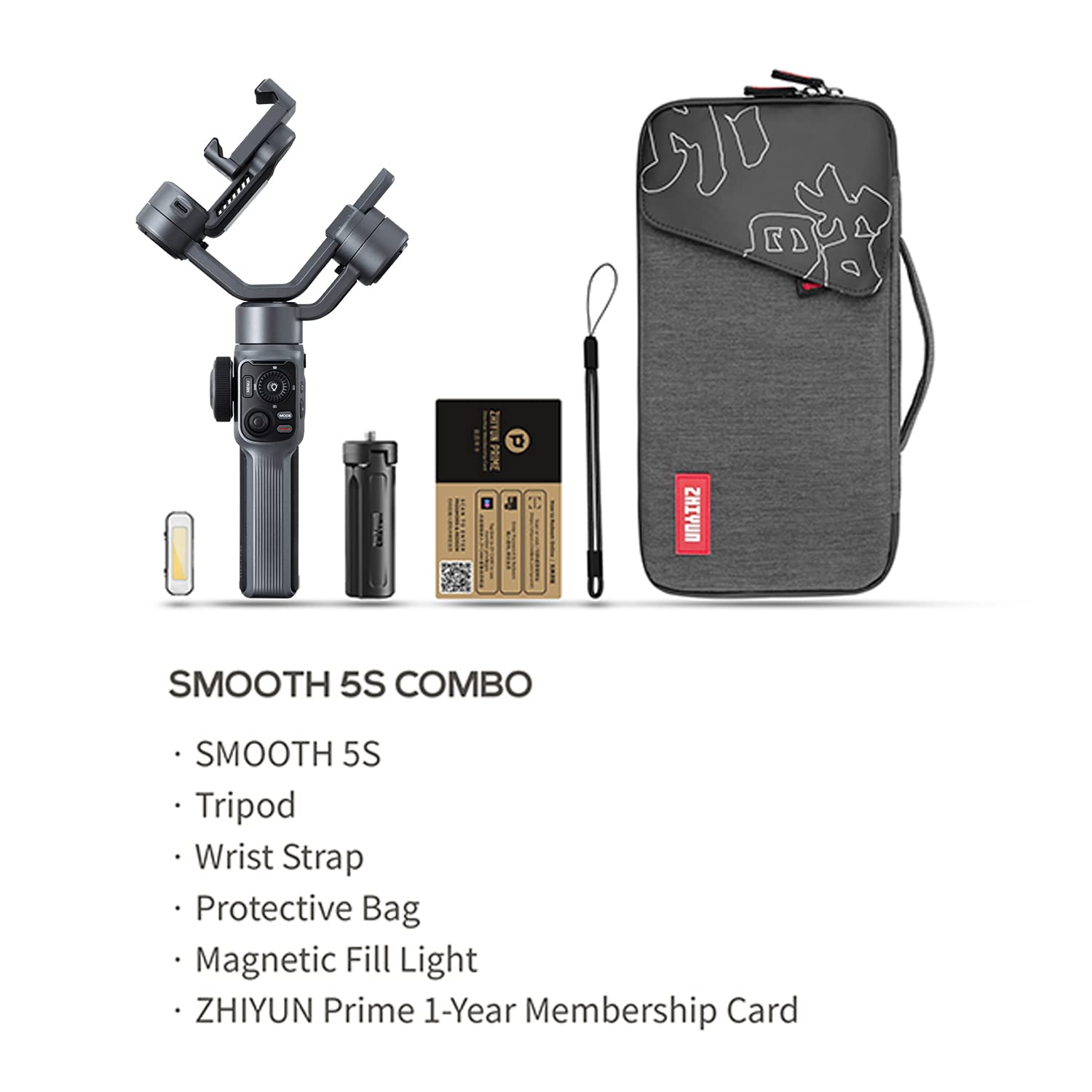 Zhiyun Smooth 5S Gimbal Stabilizer, 3-Axis Handheld Smartphone Gimbal with Grip Tripod (Gray Combo)