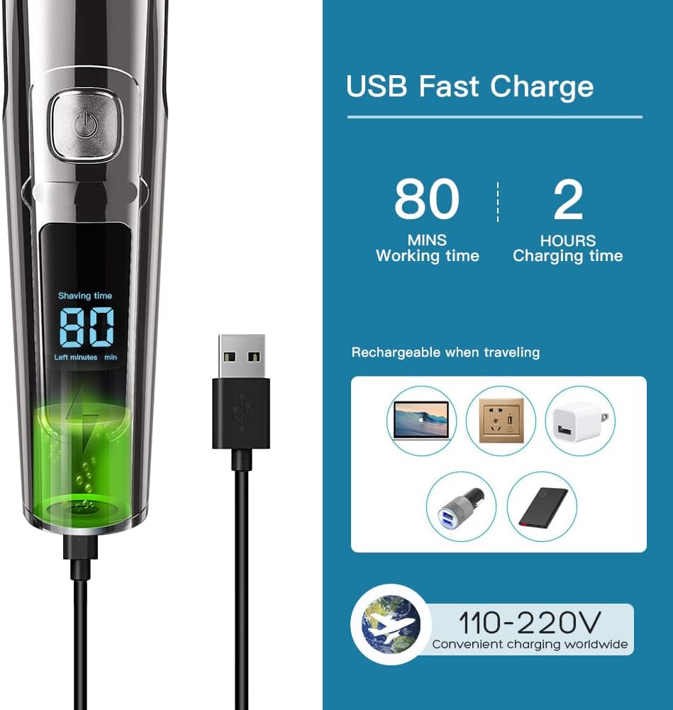DSP Men's Facial Hair Trimmer Set, Beard and Nose Trimmer, Rechargeable via USB, IPX7 Waterproof