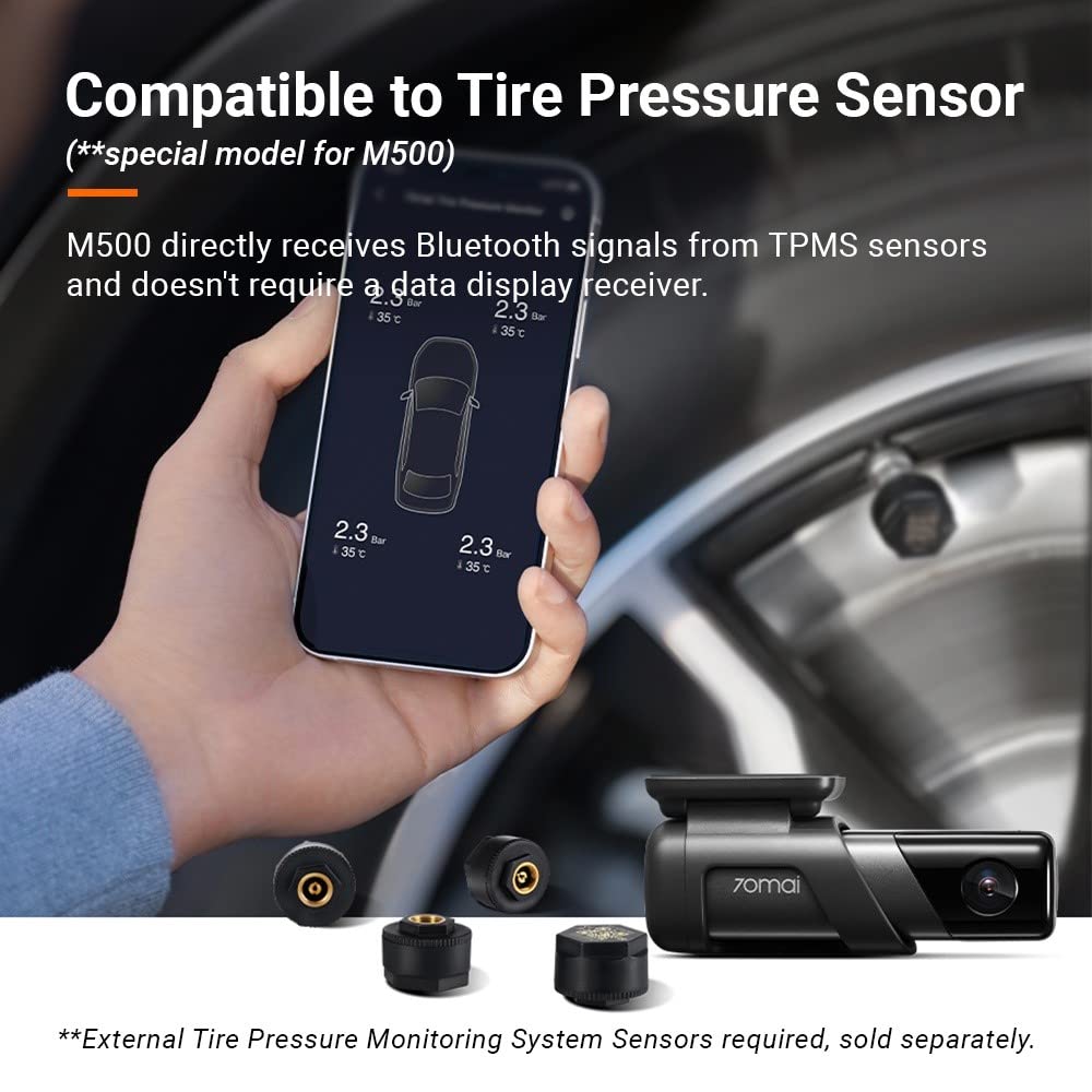 70mai M500 DashCam, 1944P Resolution, GPS, Extended ADAS, Voice Control, 170° Wide Angle, eMMC Storage, Driving Data Overlay, Wi-Fi, App Control, Optional Parking Monitoring & TPMS (32GB)