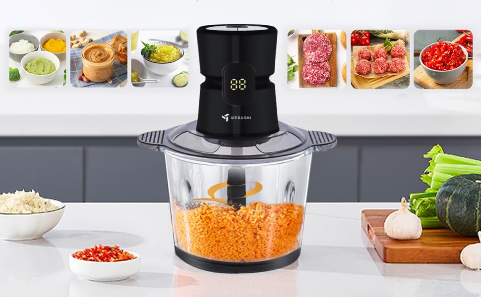 MEBASHI 3L Glass Bowl Chopper, 600W, 3 Speeds With Safety Switch, Stainless Steel Blades, (ME-CH4003) Black