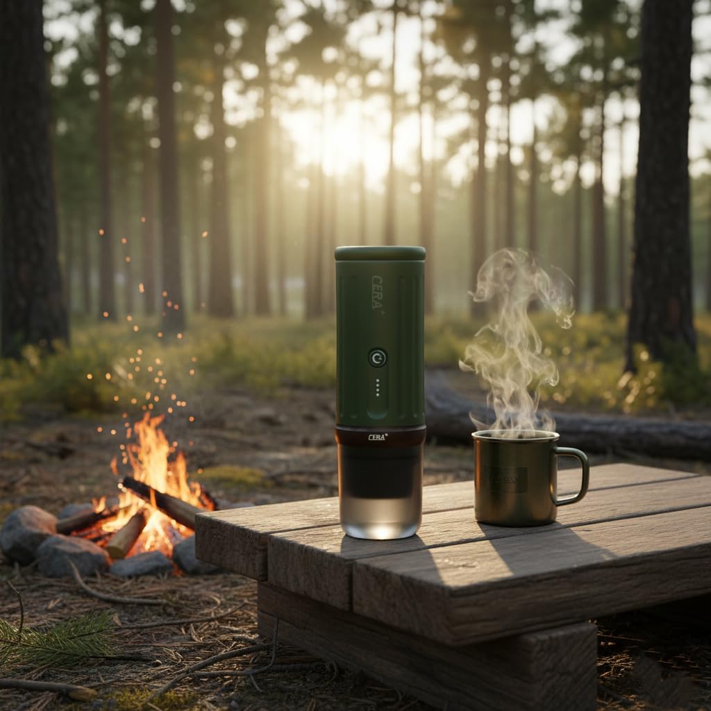 CERA+ Portable Electric Espresso Maker, 20 Bar Pressure, Self-Heating with USB-C, Compatible with NS Pods & Ground Coffee for Travel, Camping, Hiking, Car, Office