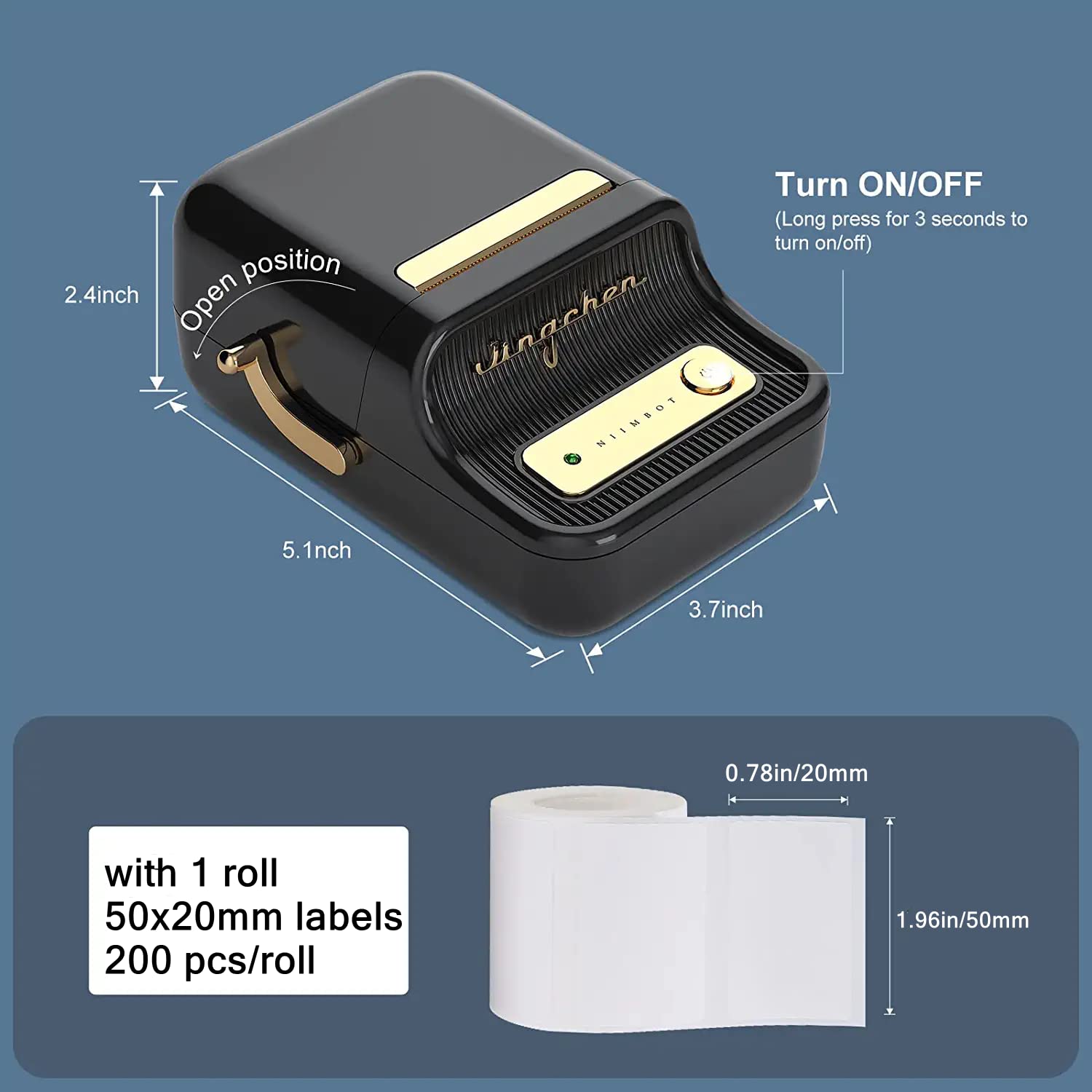 Hicoudest B21 Portable Wireless Thermal Label Printer Bluetooth Compatible with iOS and Android, Suitable for Home, Office, School and Supermarket, Black
